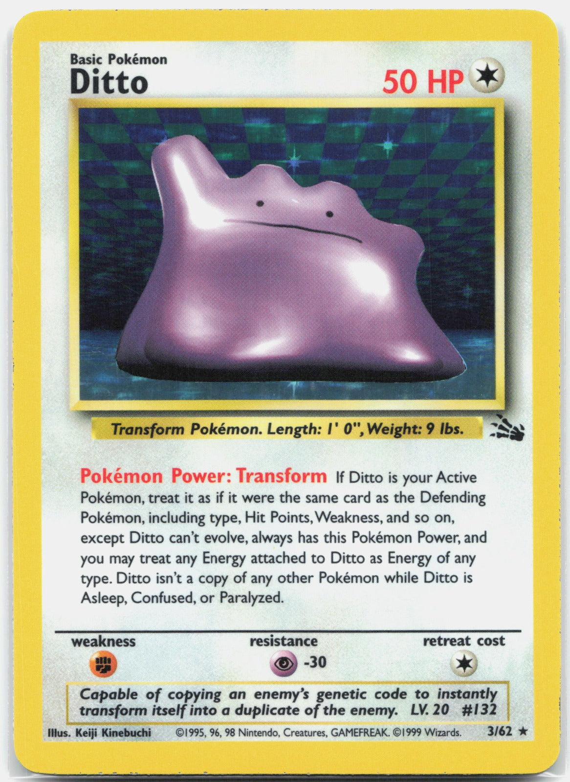 1999 Pokemon Fossil 03/62 Ditto (3) Holo Rare