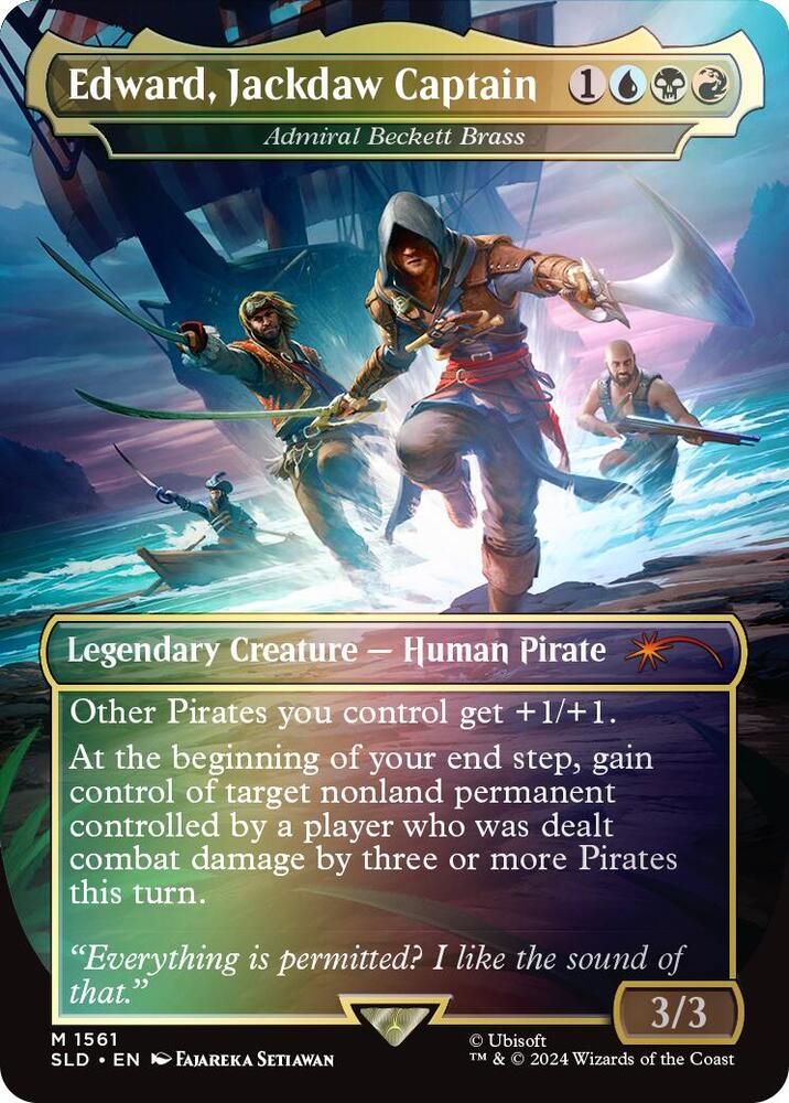 MTG Secret Lair Drop Series 1561 Edward, Jackdaw Captain - Admiral Beckett Brass (Rainbow Foil) M NM Foil