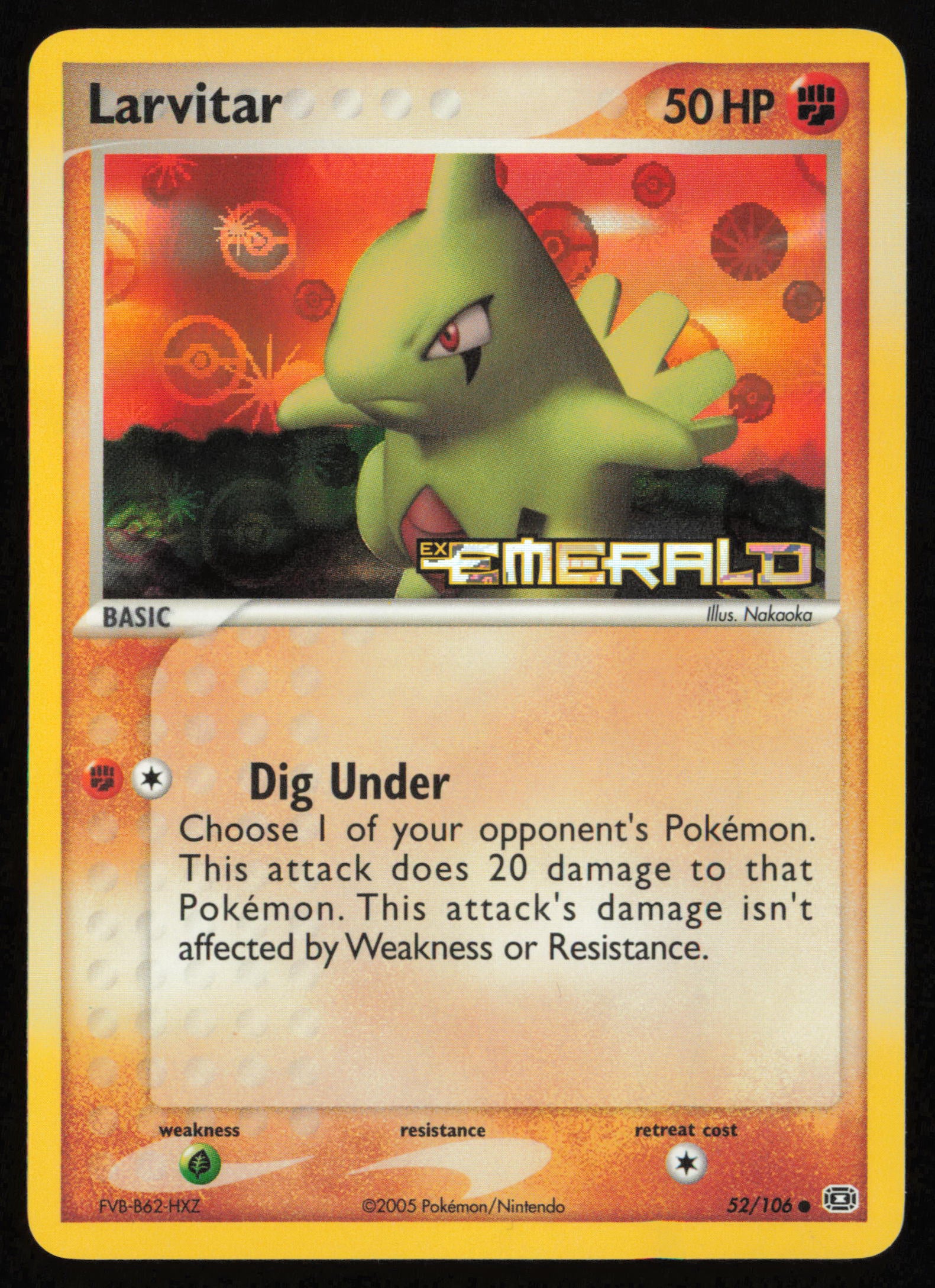 2005 Pokemon Emerald 52/106 Larvitar Common Reverse Foil Stamped HP