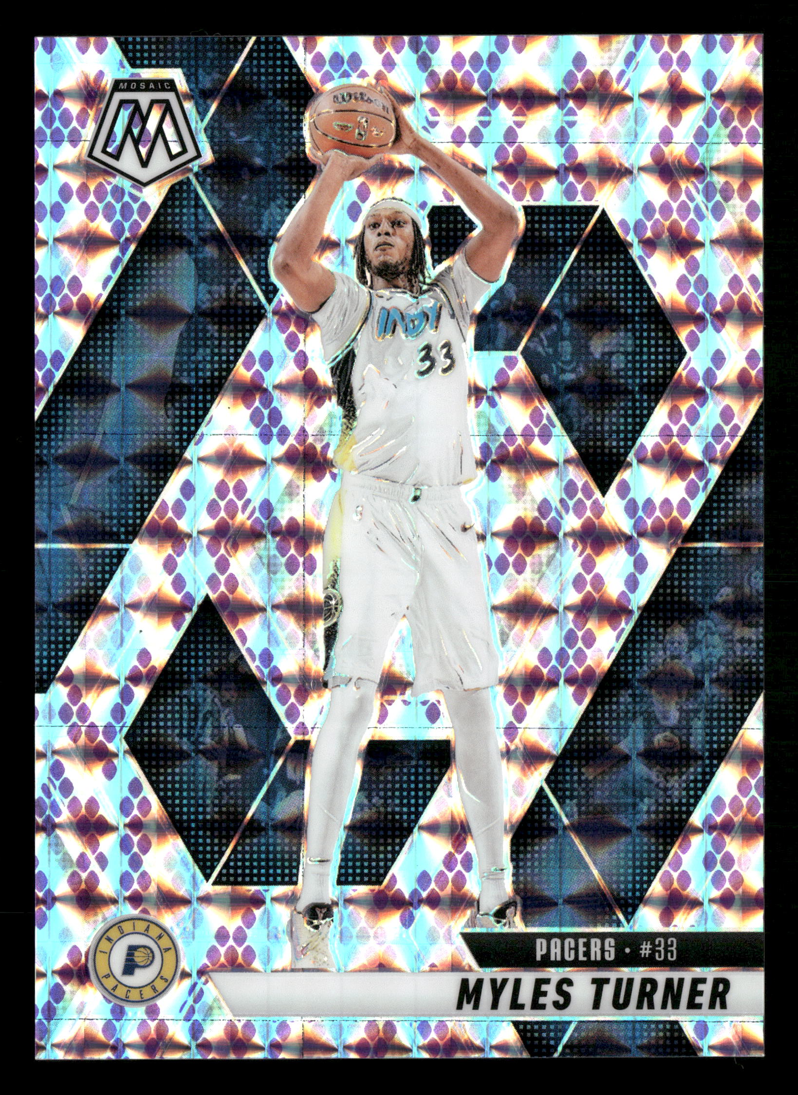 2024-25 Panini Mosaic #153 Myles Turner Purple Snakeskin Mosaic #/24