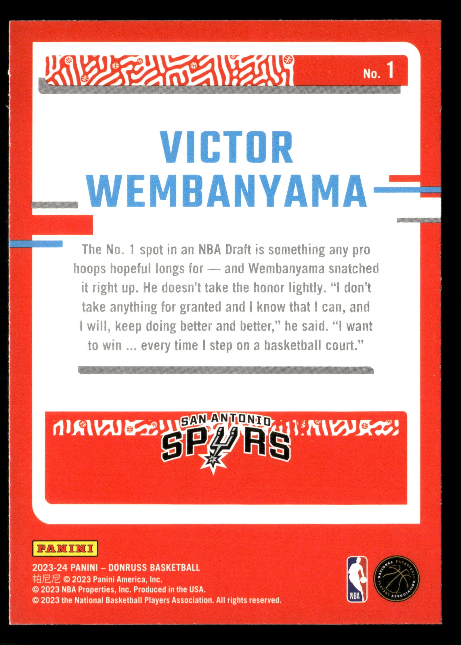 2023-24 Donruss #1 Victor Wembanyama The Rookies