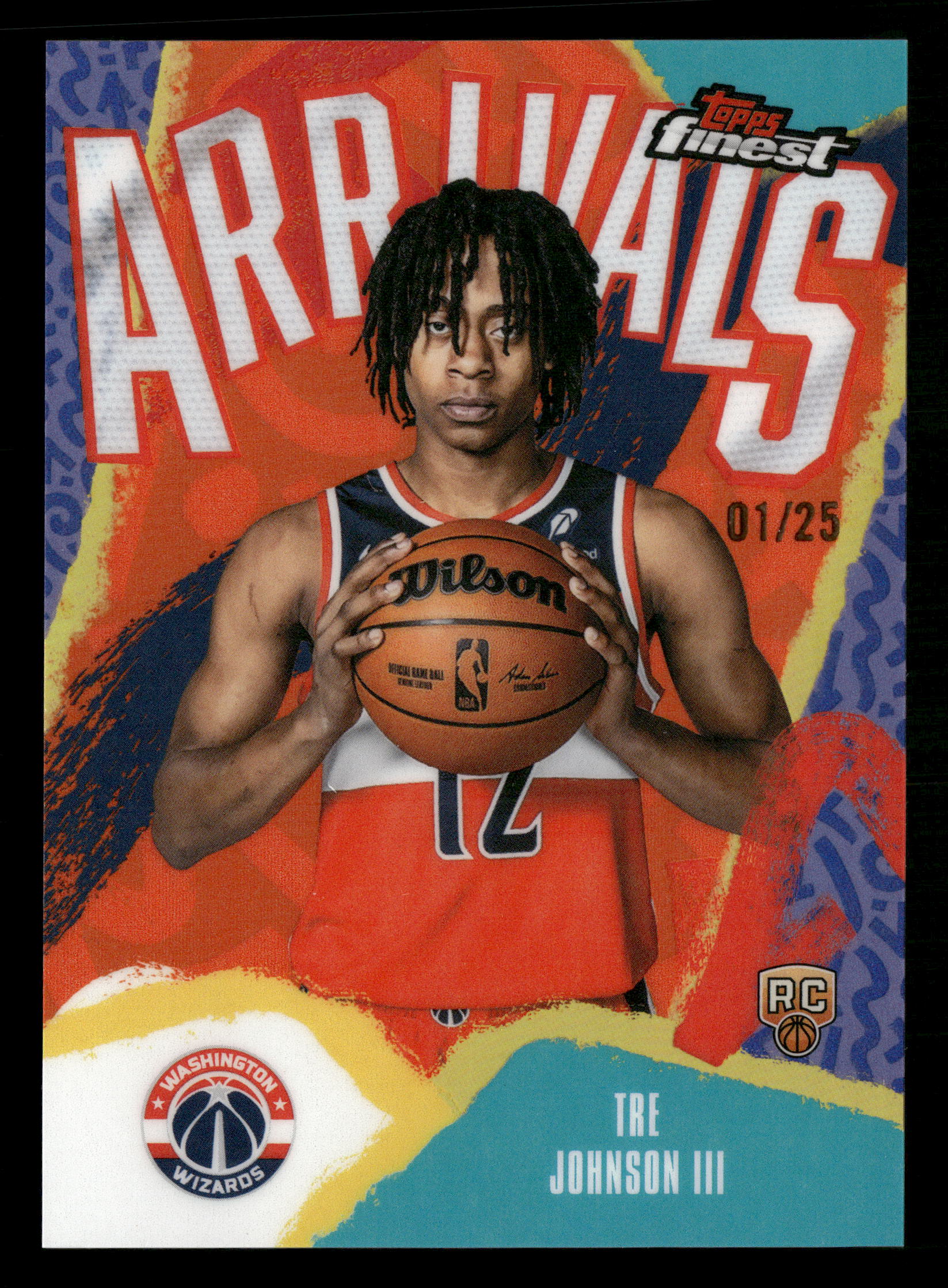 2025-26 Finest #A-6 Tre Johnson III Arrivals Orange Refractor #/25