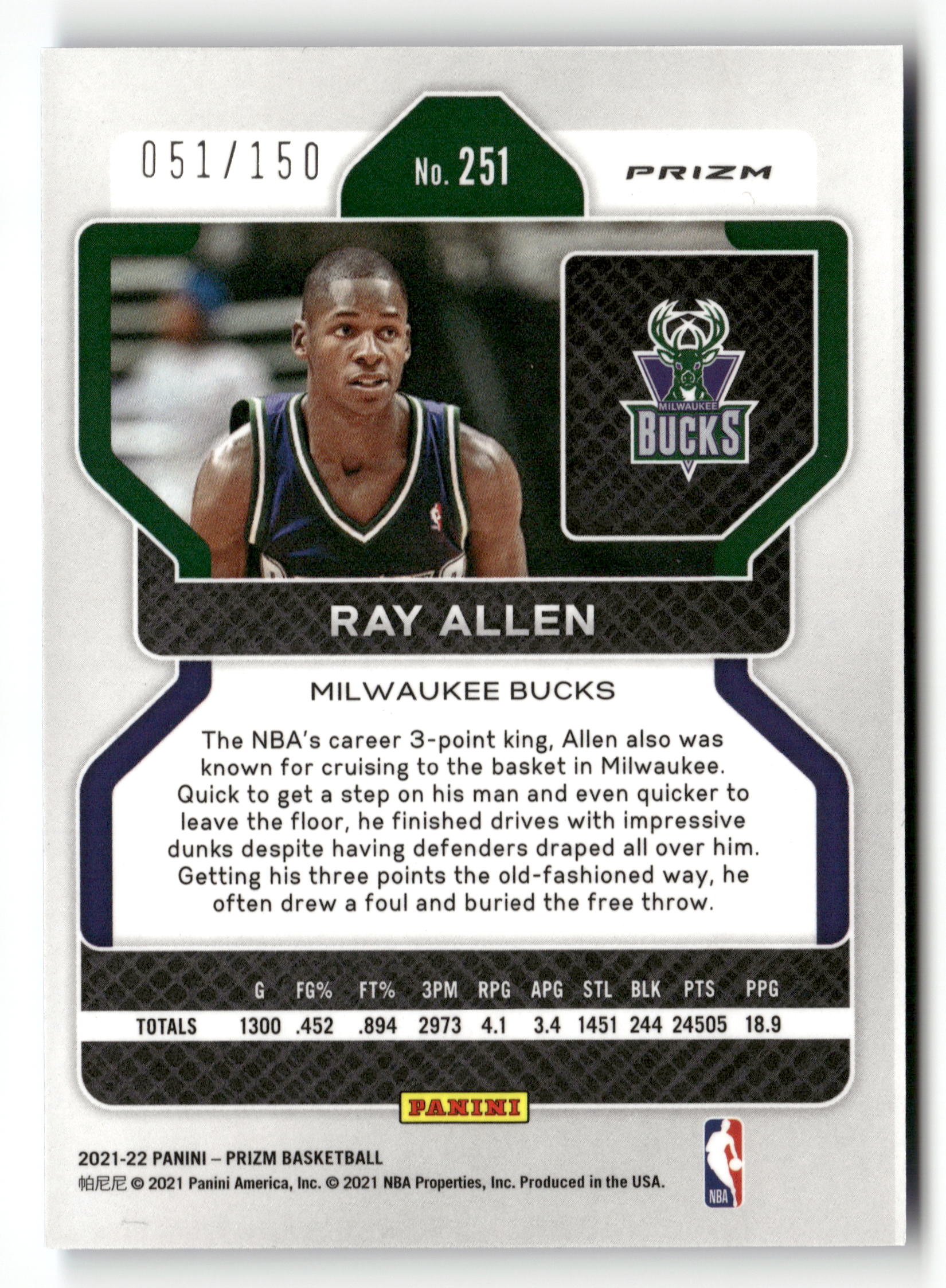 2021-22 Panini Prizm #251 Ray Allen Fast Break Blue #/150