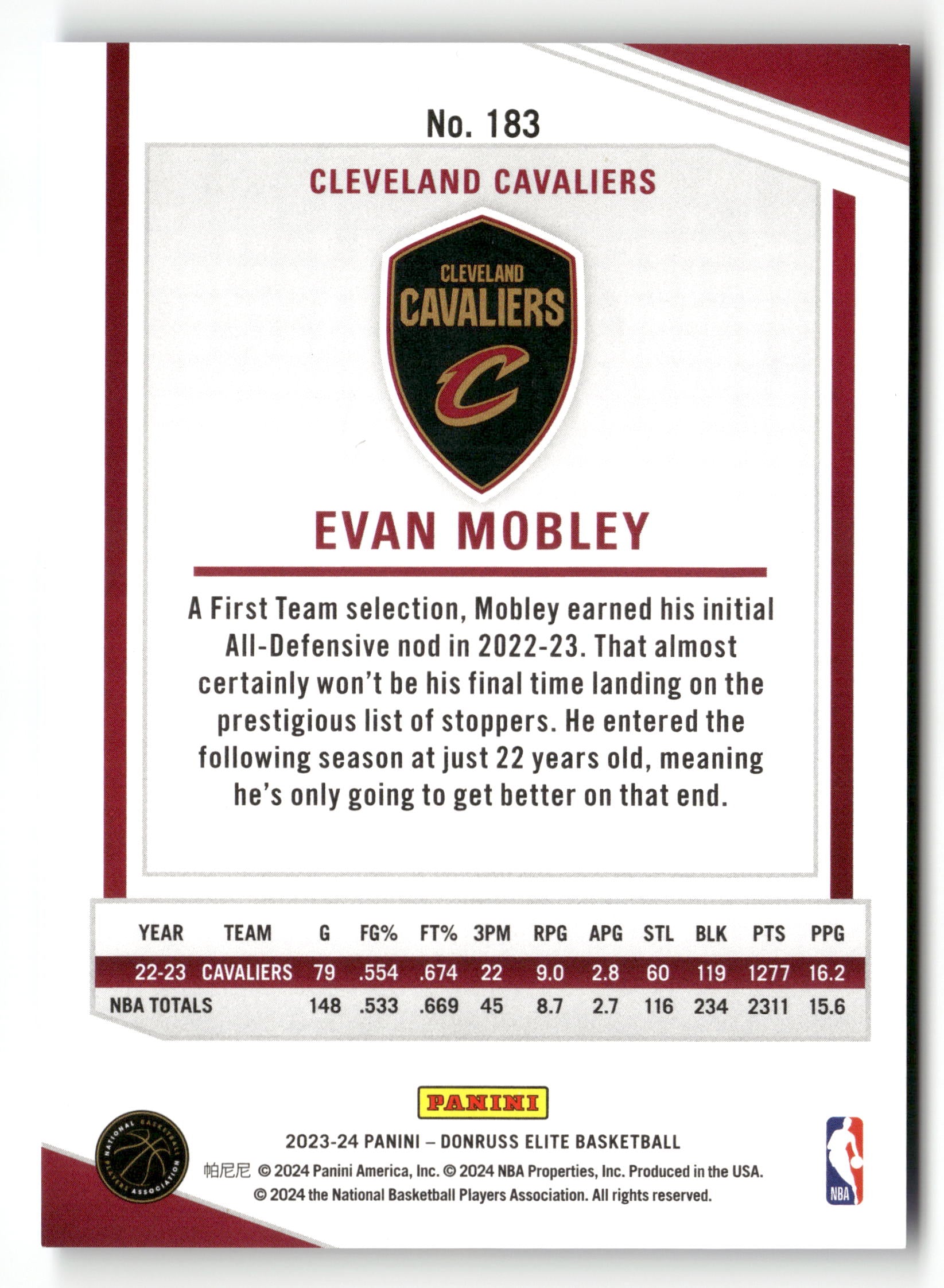 2023-24 Donruss Elite #183 Evan Mobley Blue #/99