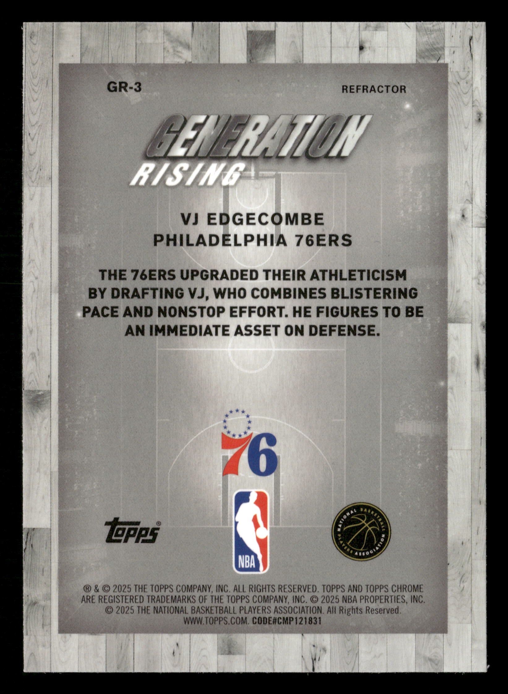 2025-26 Topps Chrome #GR-3 VJ Edgecombe Generation Rising Refractor