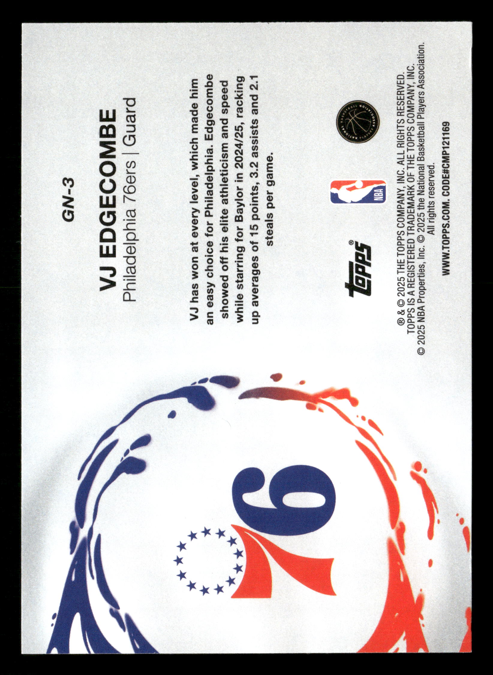 2025-26 Topps #GN-3 VJ Edgecombe Generation Now Holo Foil