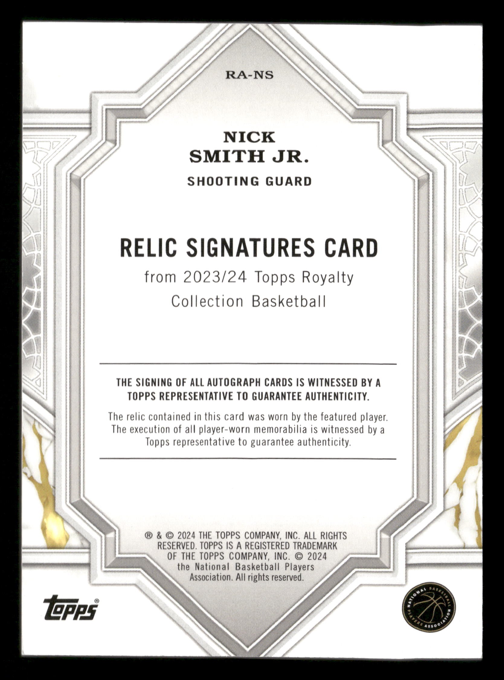 2023-24 Topps Royalty #RA-NS Nick Smith Jr. Relic Signatures Blue #/99