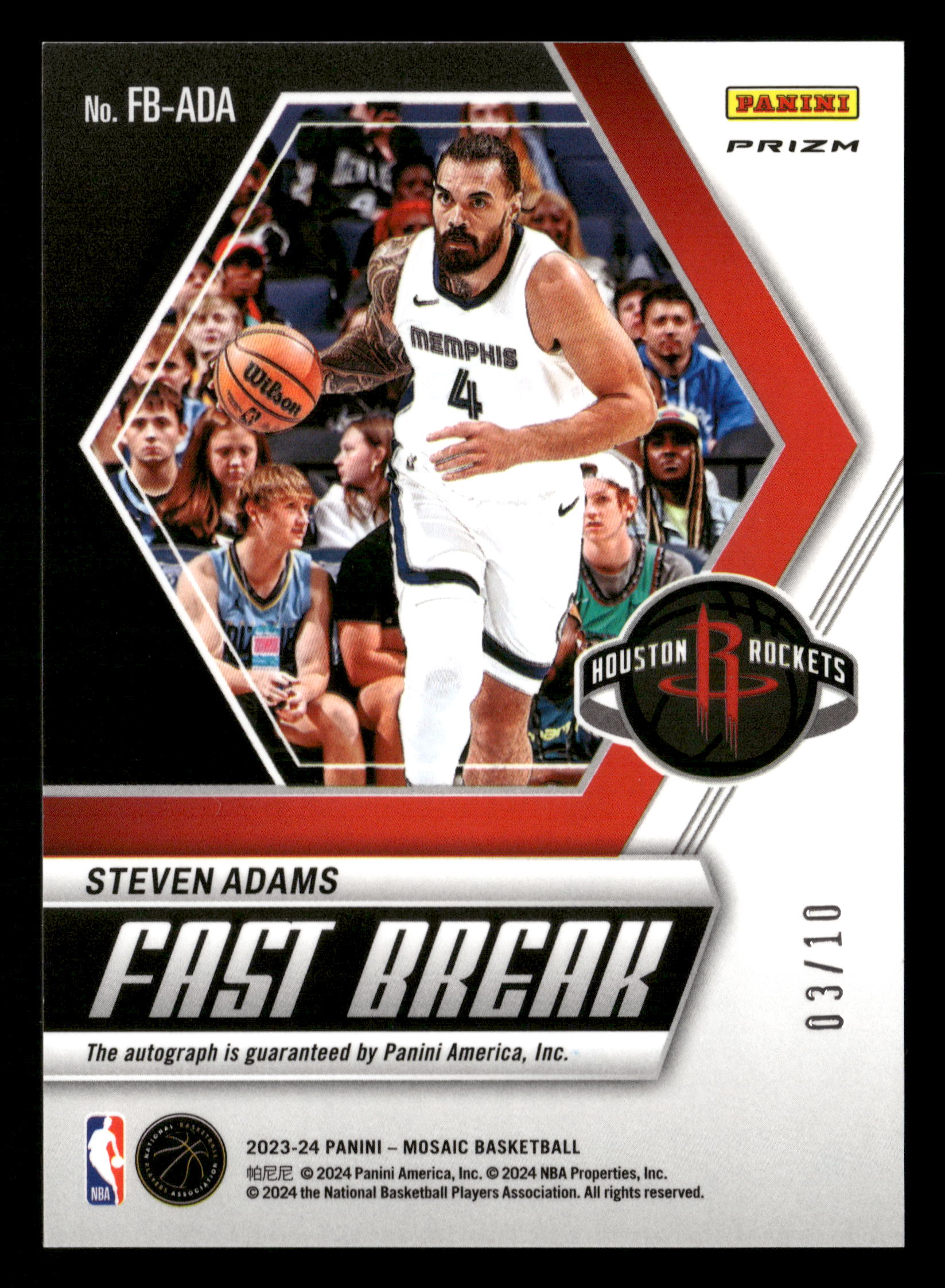 2023-24 Panini Mosaic #FB-ADA Steven Adams Autographs Fast Break Gold #/10