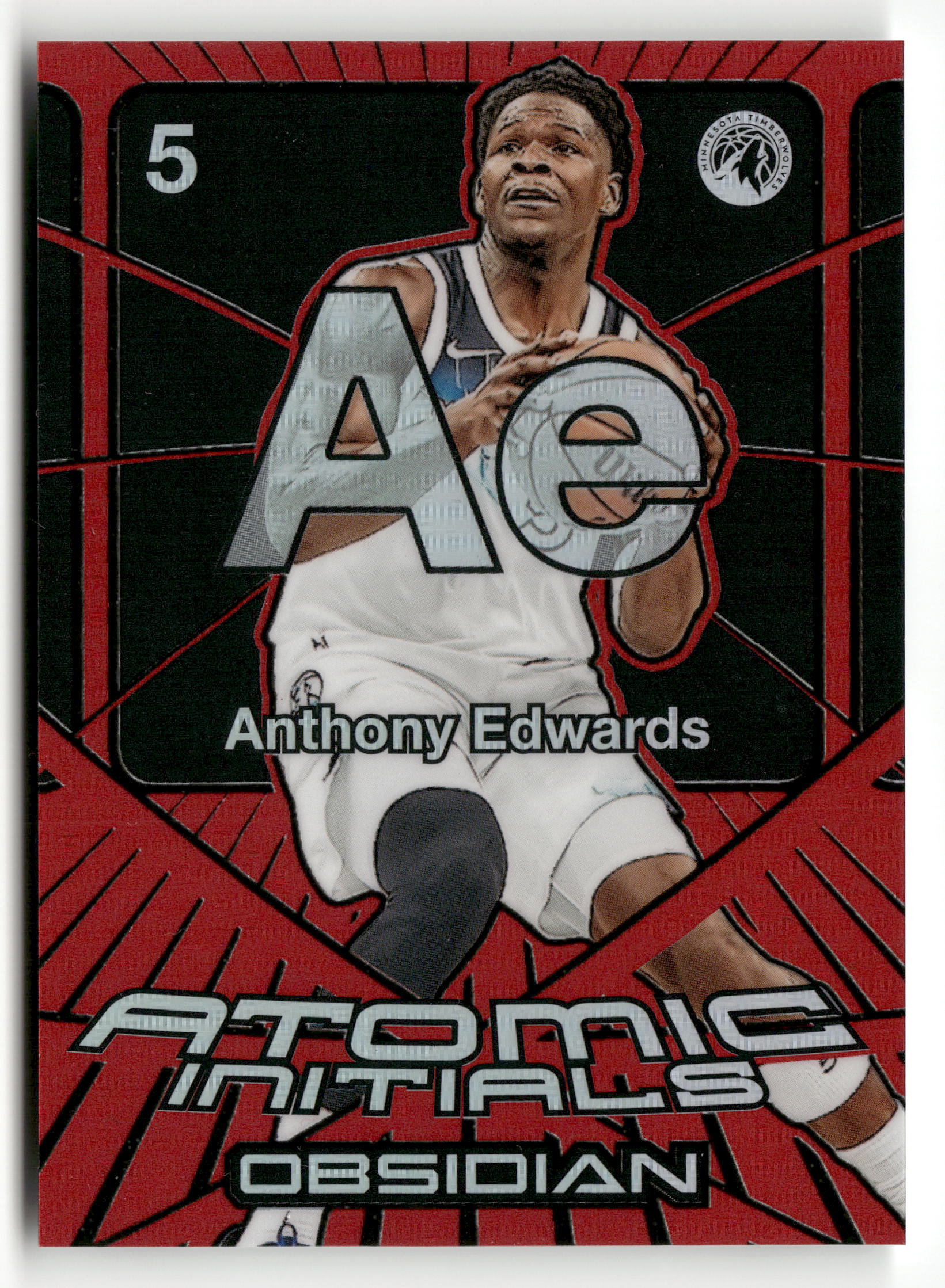 2024-25 Obsidian #17 Anthony Edwards Atomic Initials Electric Etch Red Flood