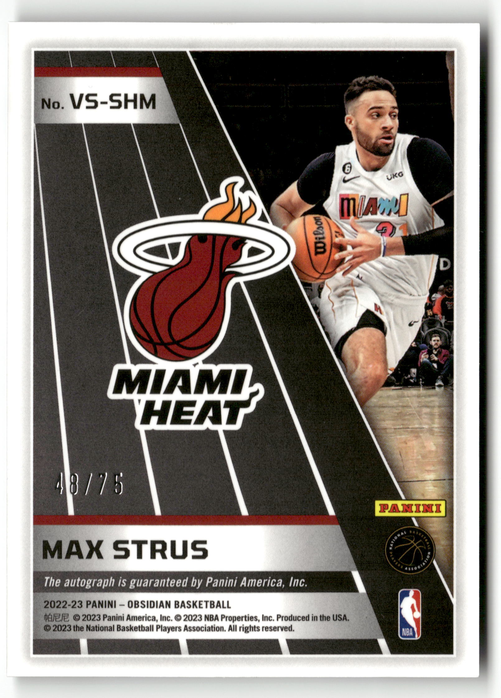 2022-23 Obsidian #VS-SHM Max Strus Volcanic Auto Electric Etch Purple #/75
