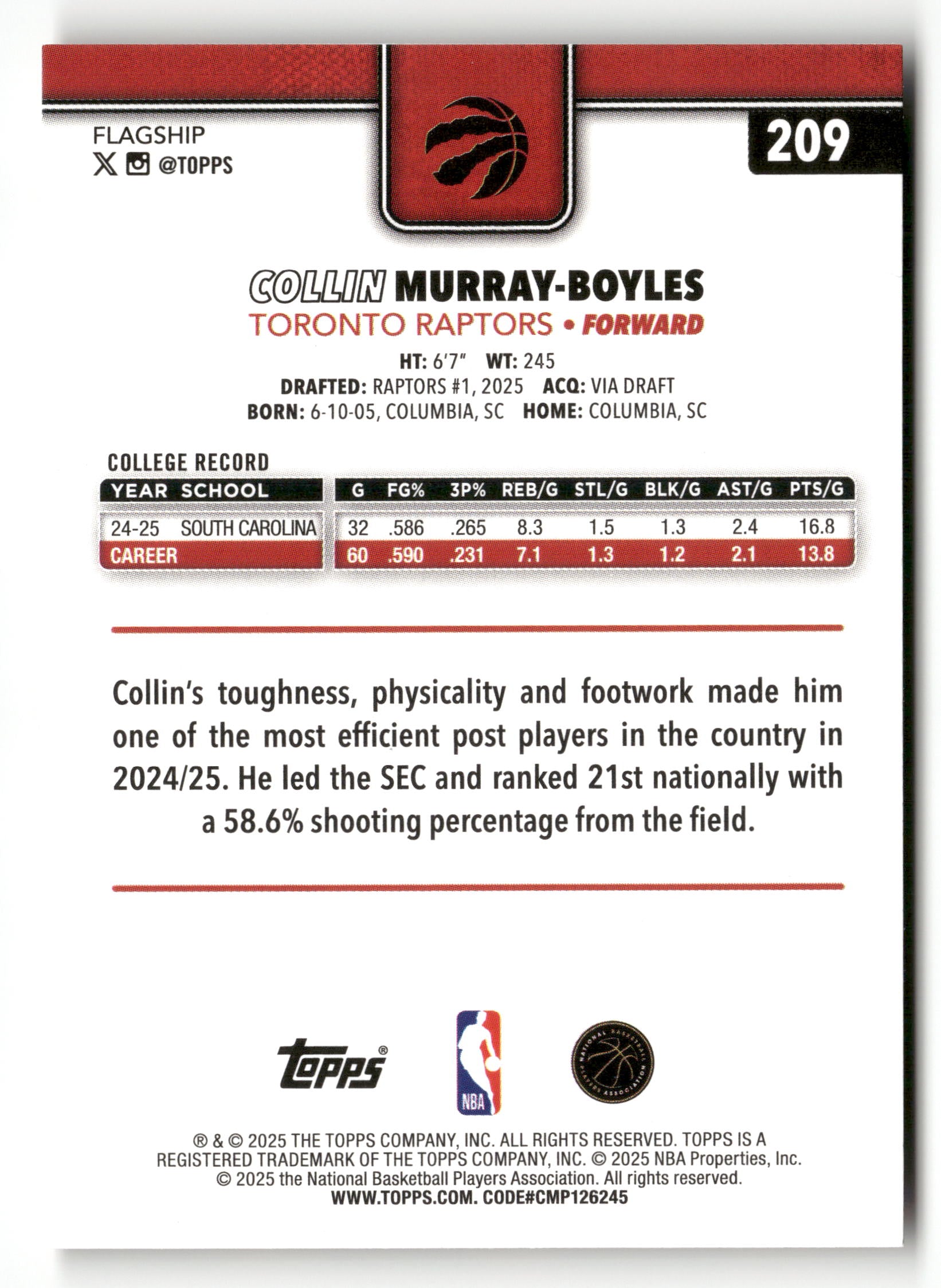 2025-26 Topps #209 Collin Murray-Boyles Team Color Border