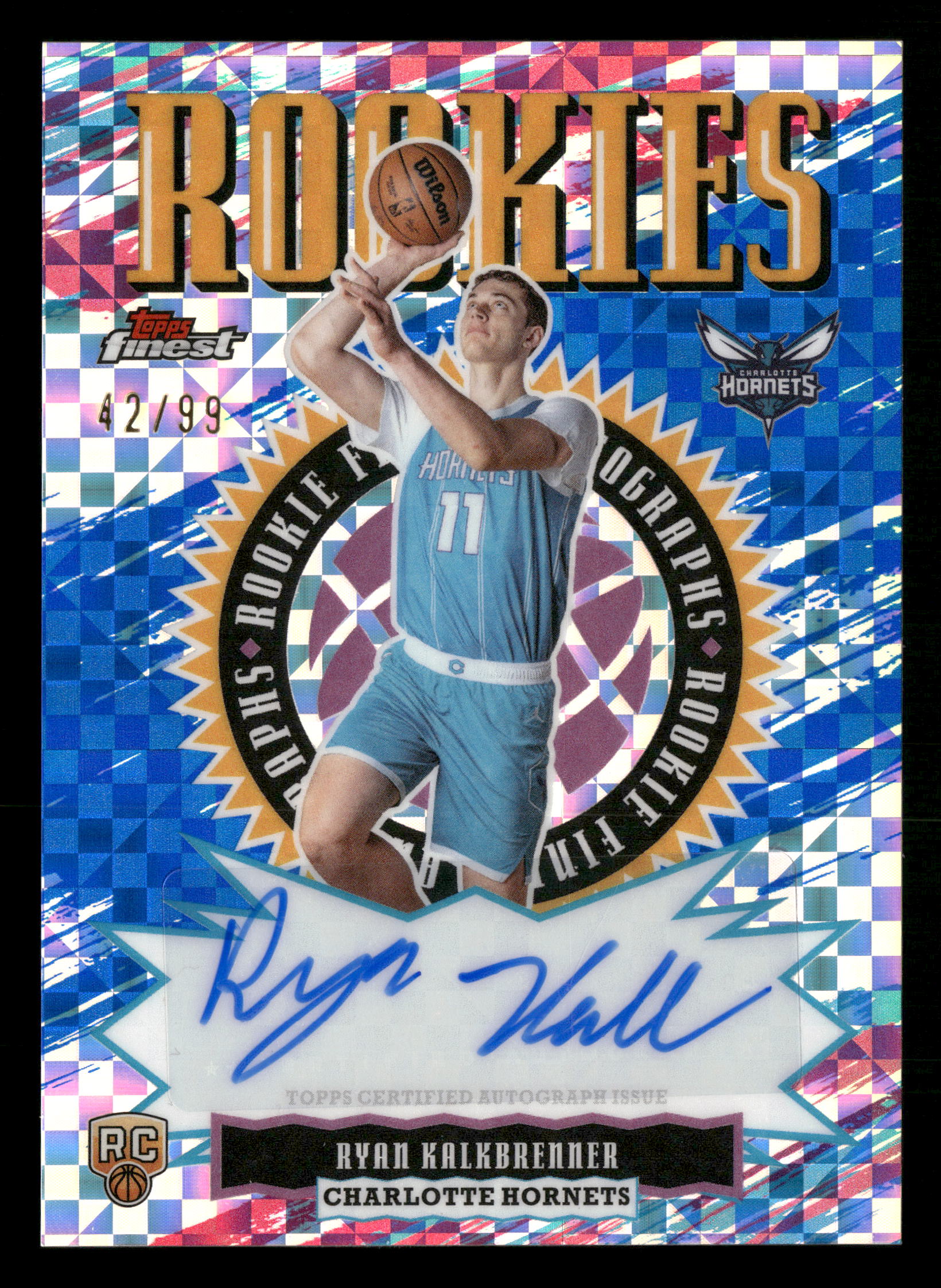 2025-26 Finest #RFA-RK Ryan Kalkbrenner Rookies Autograph Blue X-Fractor #/99