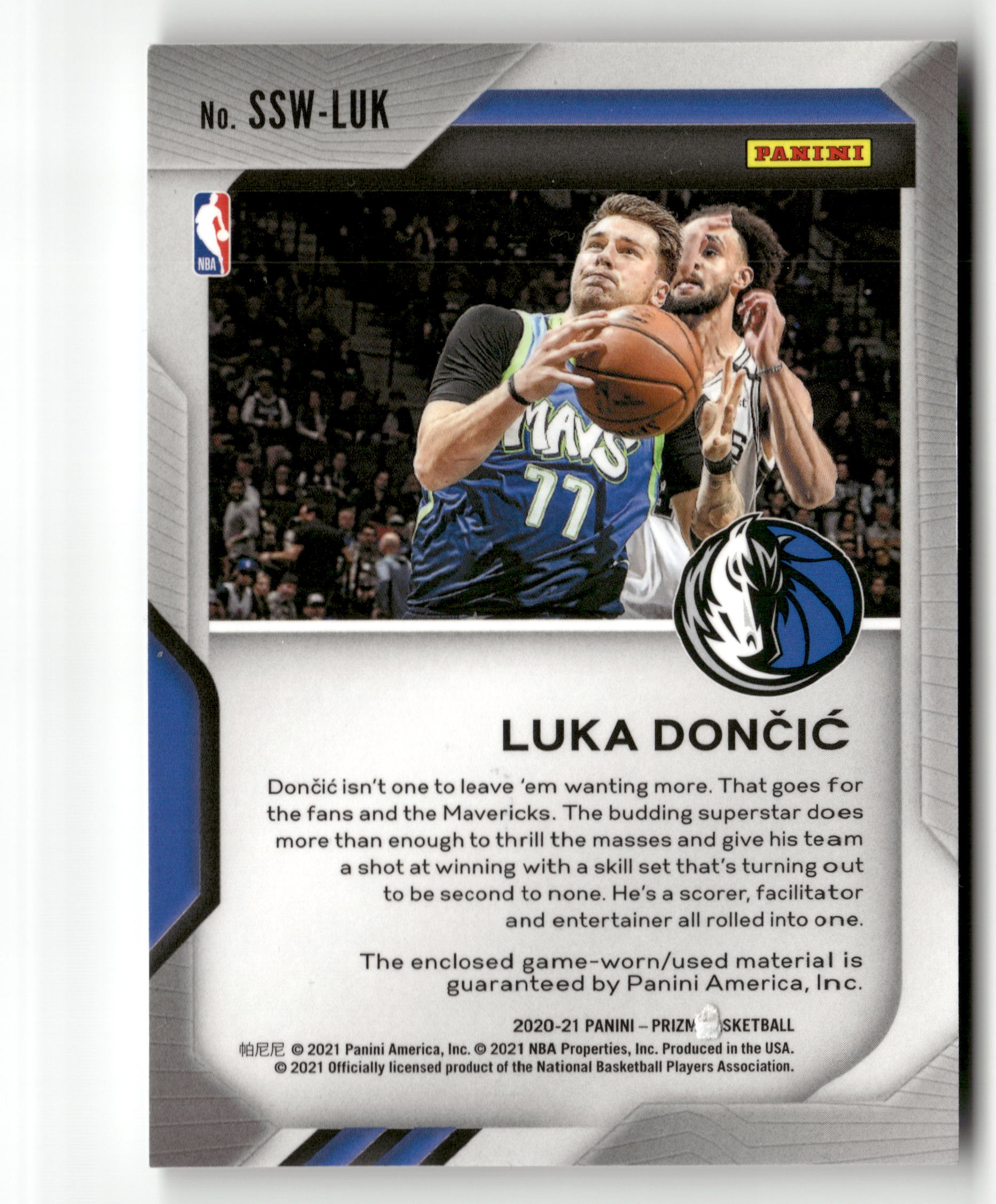 2020-21 Panini Prizm #SSW-LUK Luka Doncic Sensational Swatches