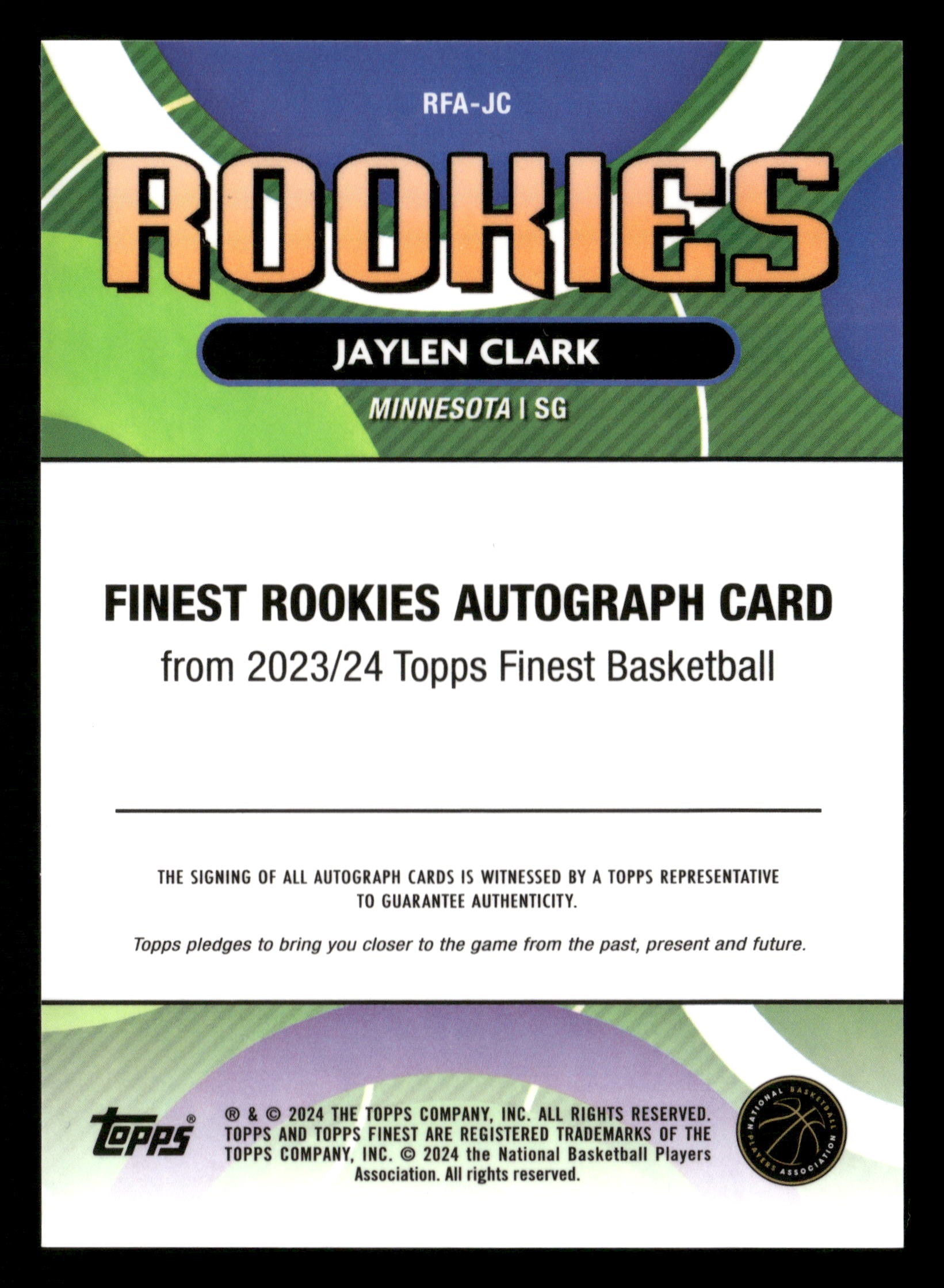 2023-24 Finest #RFA-JC Jaylen Clark Rookie Finest Autographs Red Refractors #/5