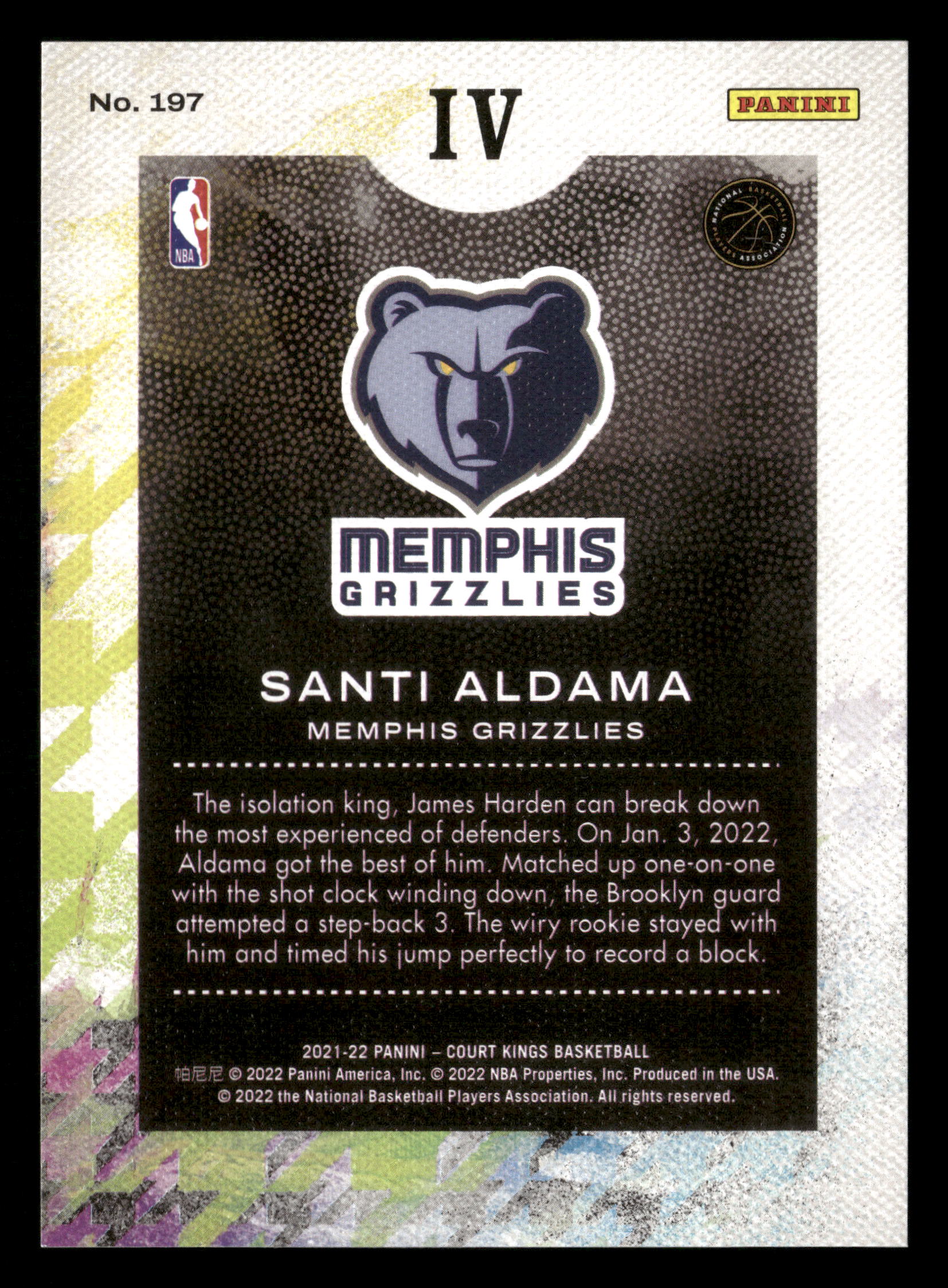 2021-22 Panini Court Kings #197 Santi Aldama Rookies IV