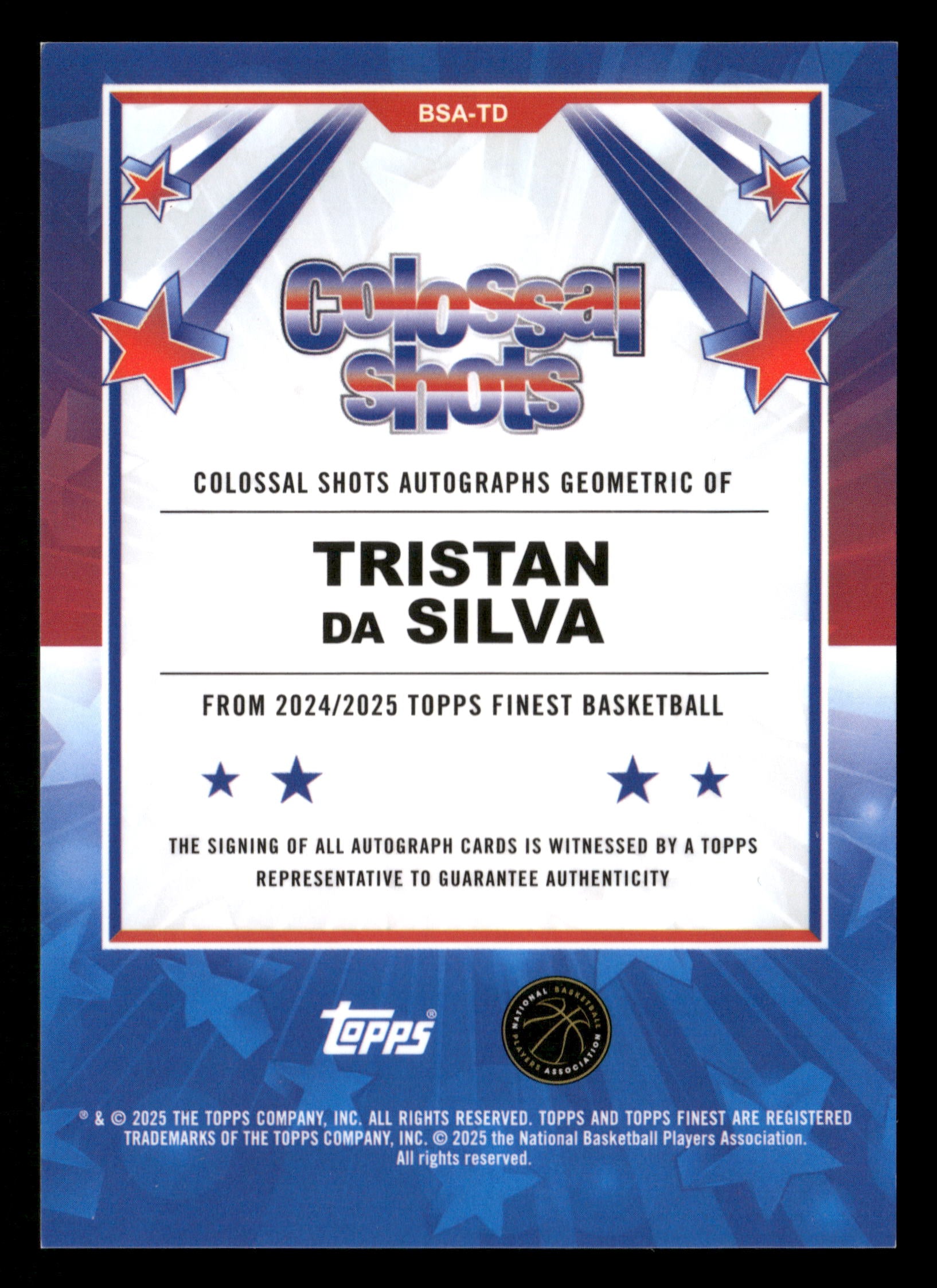 2024-25 Finest #BSA-TD Tristan Da Silva Colossal Shots Auto Geometric #/25