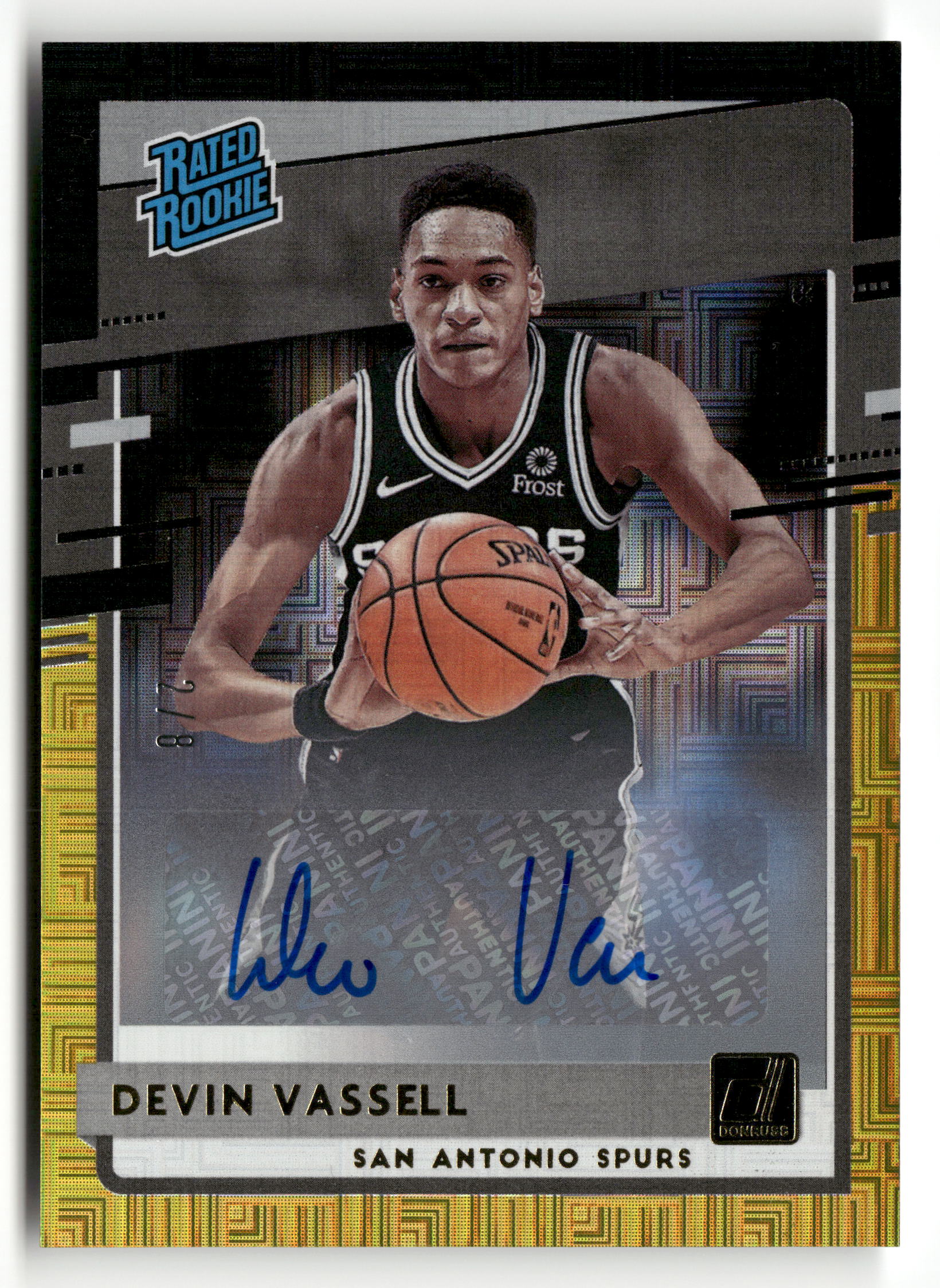 2020-21 Donruss #206 Devin Vassell Rated Rookies Auto Choice Black Gold #/8