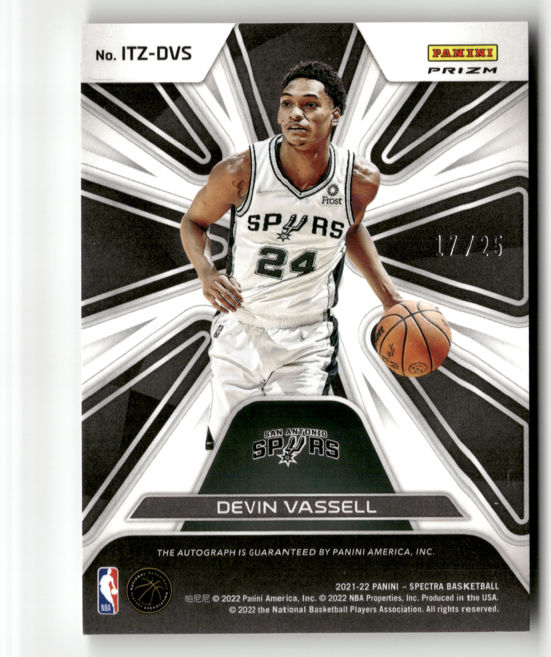 2021-22 Panini Spectra #ITZ-DVS Devin Vassell In The Zone Autographs Meta #/25