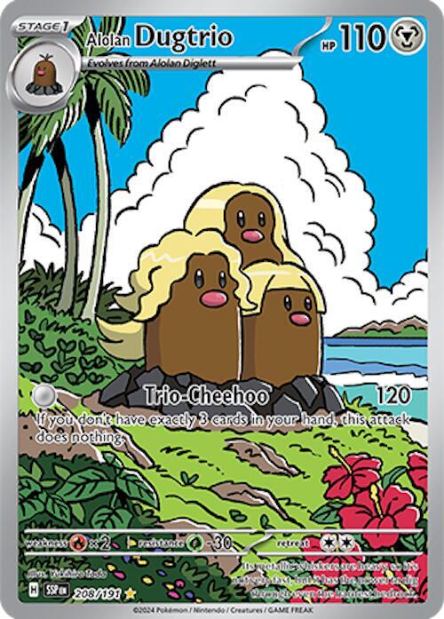 2024 Pokemon SV08: Surging Sparks Alolan Dugtrio - 208/191 Illustration Rare
