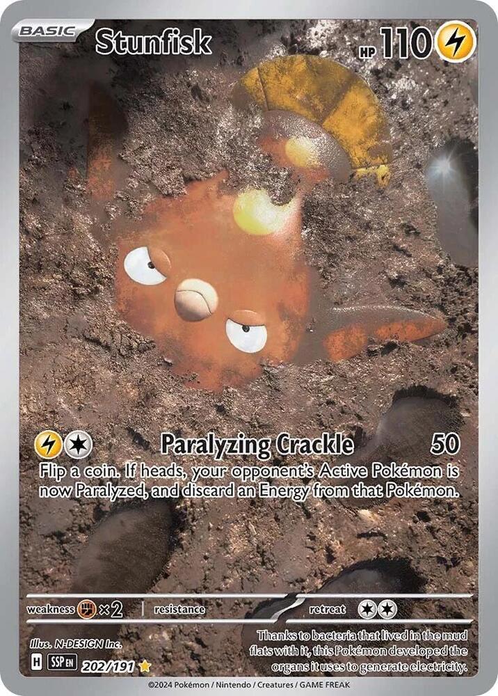 2024 Pokemon SV08: Surging Sparks Stunfisk - 202/191 Illustration Rare