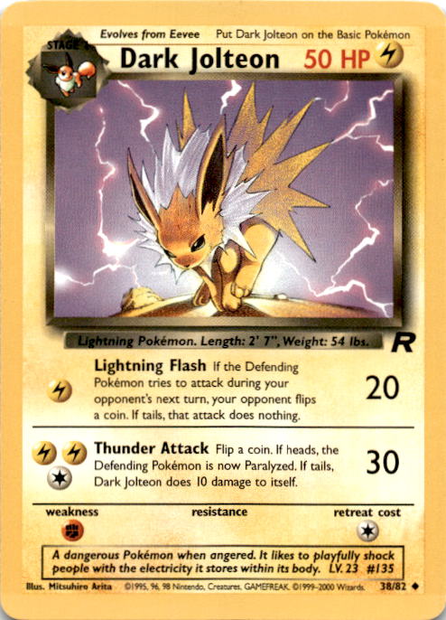 2000 Pokemon Team Rocket 38/82 Dark Jolteon Non Holo Uncommon *MP*