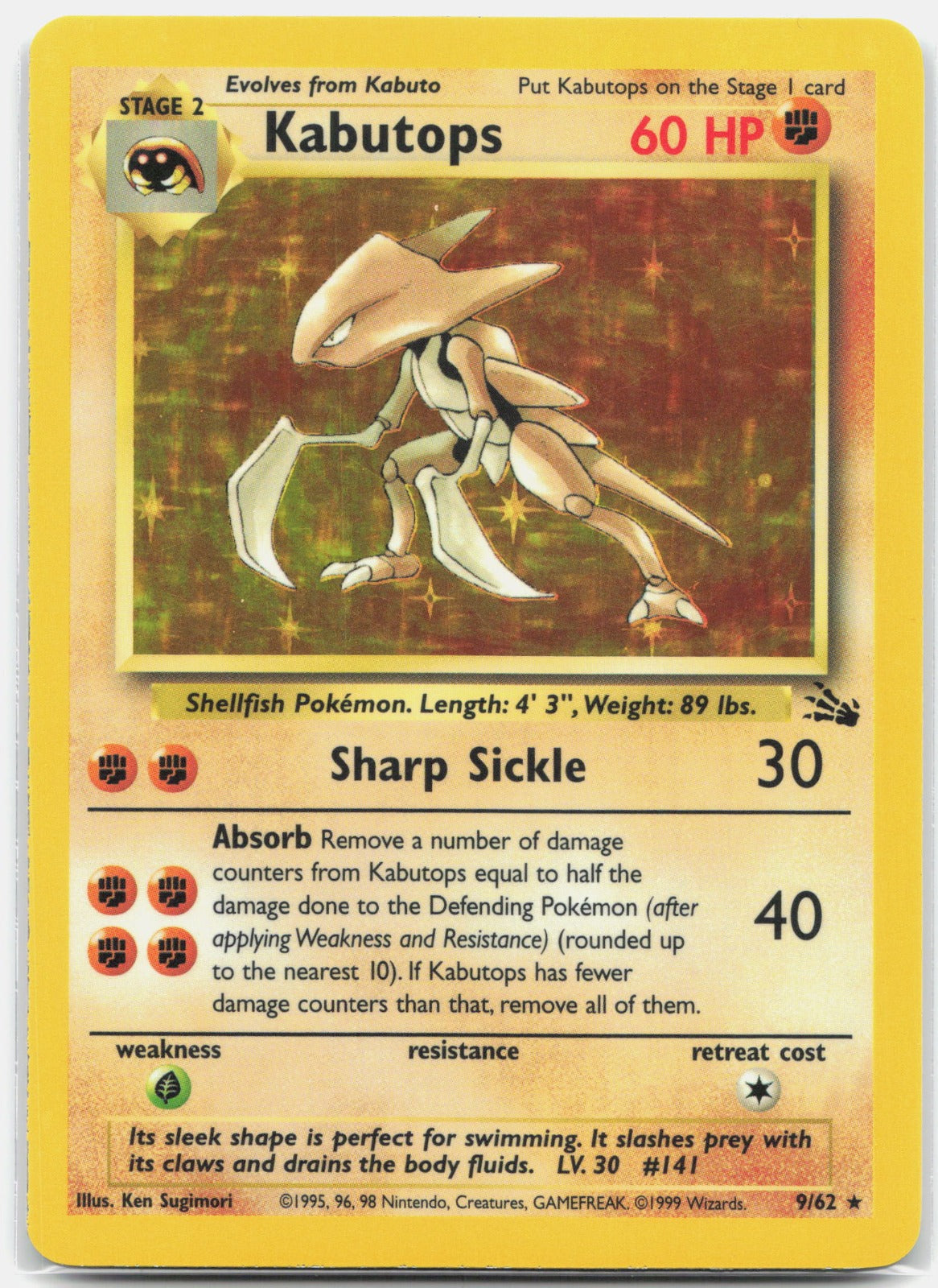 1999 Pokemon Fossil 09/62 Kabutops (9) Holo Rare