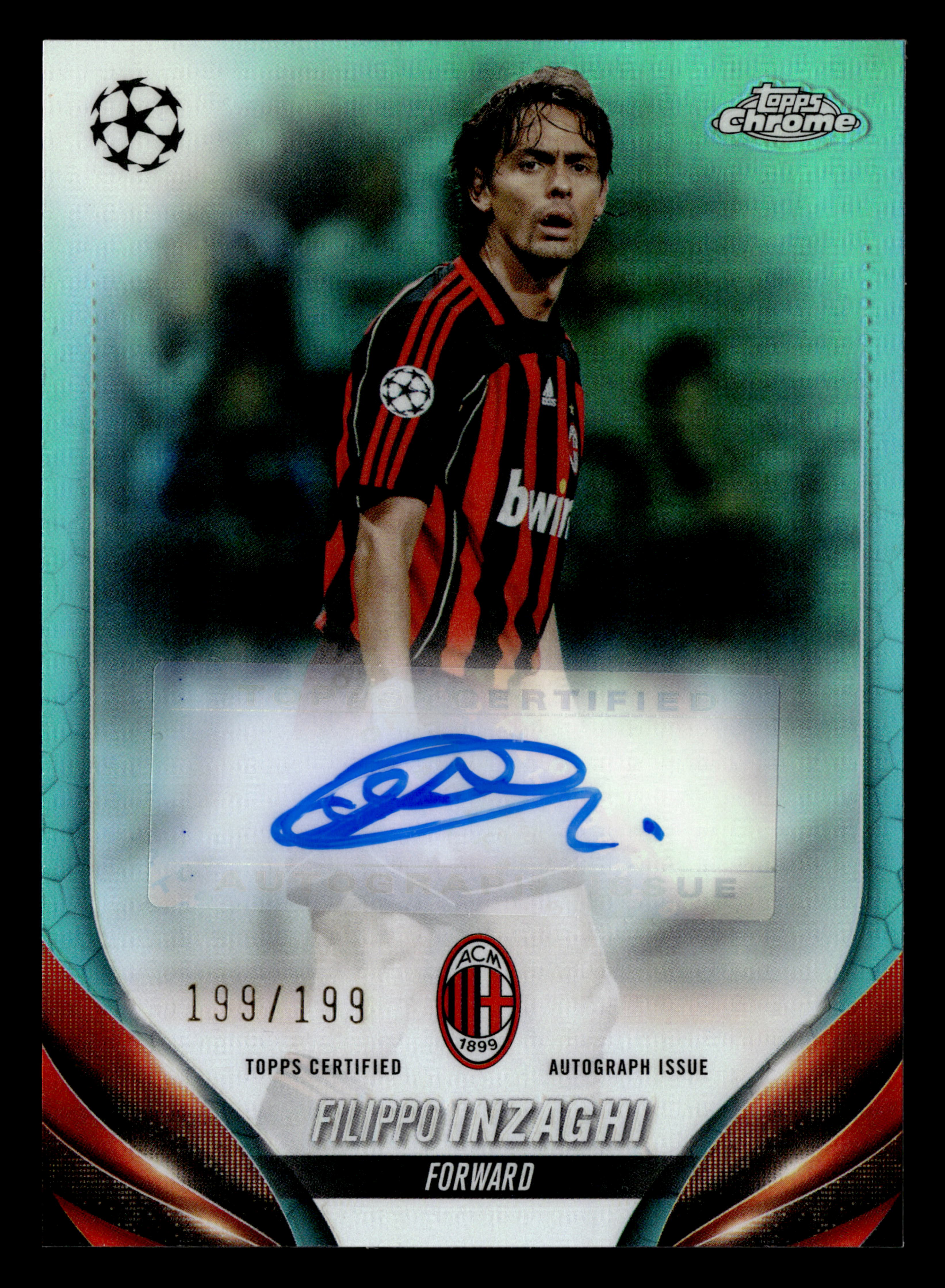 2023-24 Topps Chrome UCC #CA-FI Filippo Inzaghi Autograph Aqua Refractor /199
