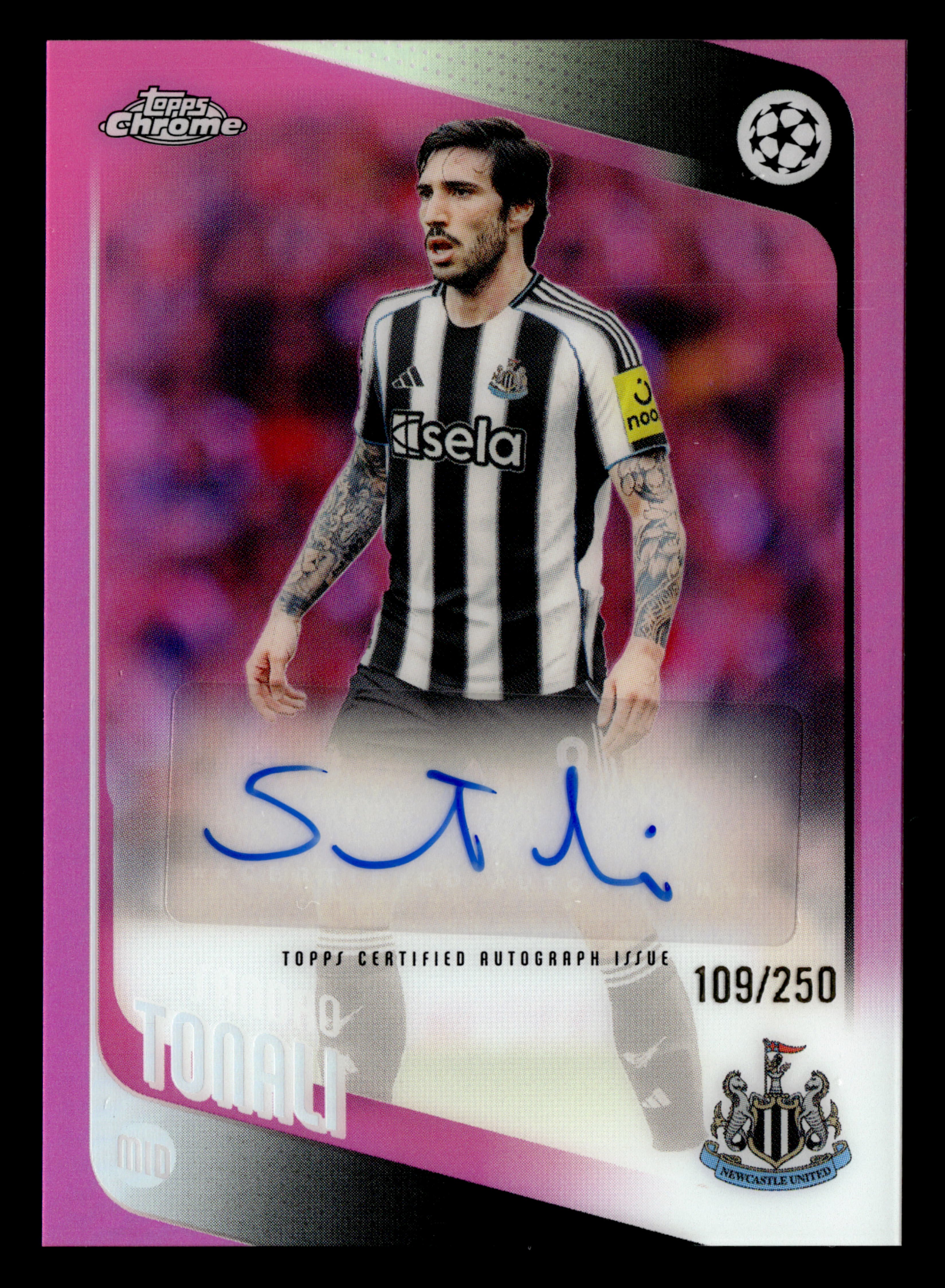 2025-26 Topps Chrome UCC #CA-ST Sandro Tonali Chrome Auto Pink Refractor #/250