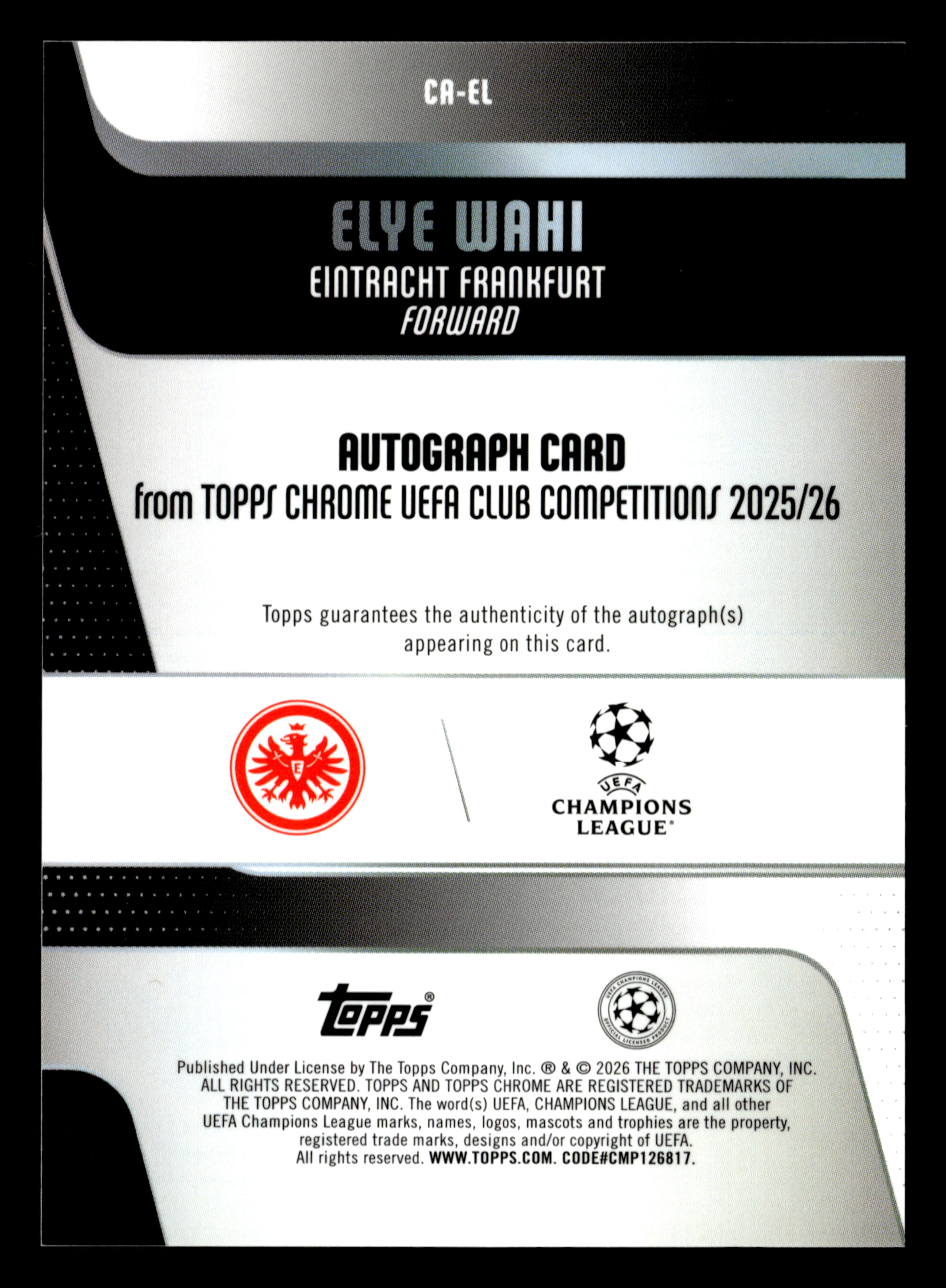 2025-26 Topps UEFA Club Competitions #61 Elye Wahi Chrome Autographs