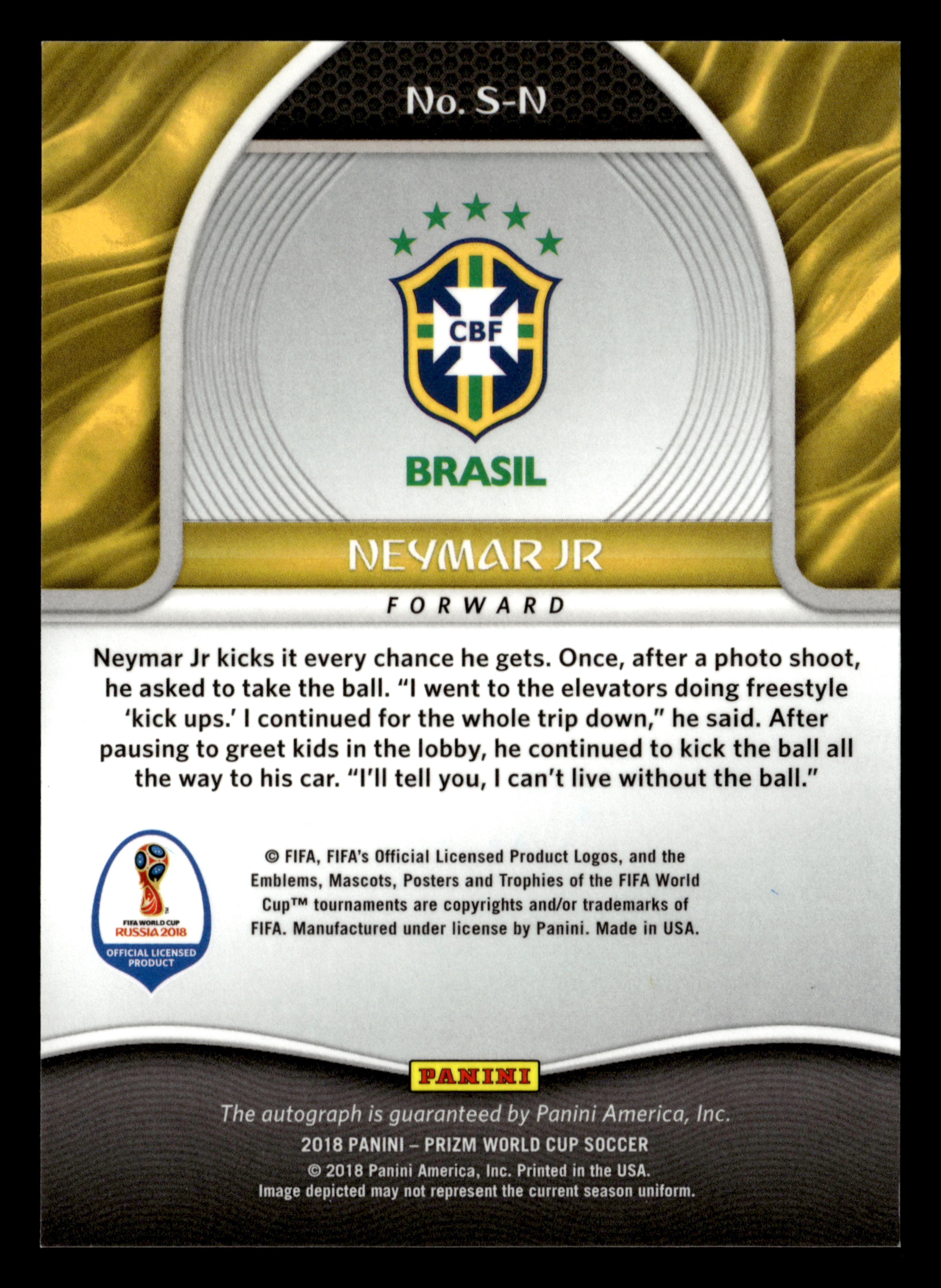 2018 Panini Prizm FIFA World Cup #S-N Neymar Jr Signatures