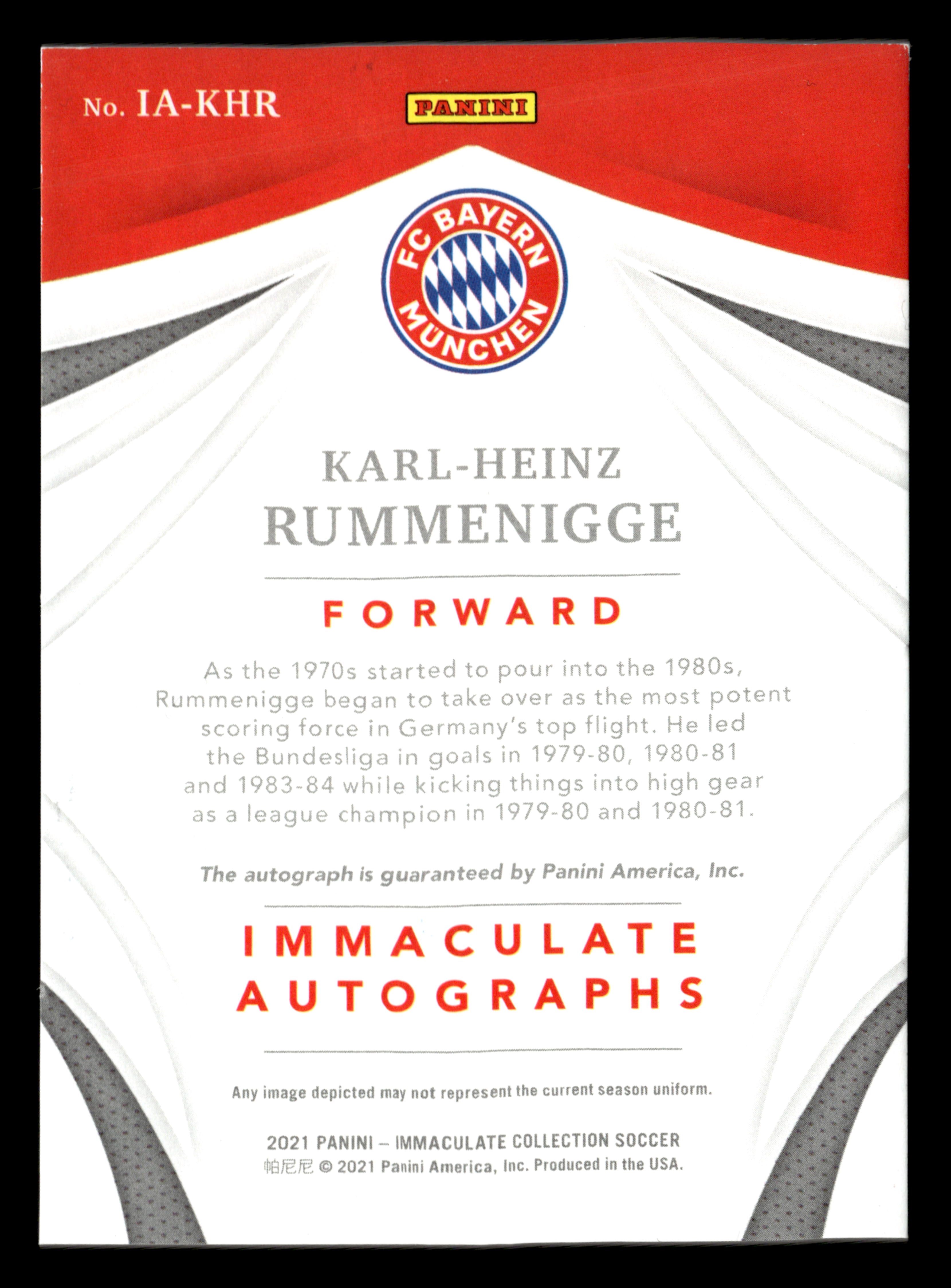 2021 Panini Immaculate #IA-KHR Karl-Heinz Rummenigge Immaculate Autos #/25