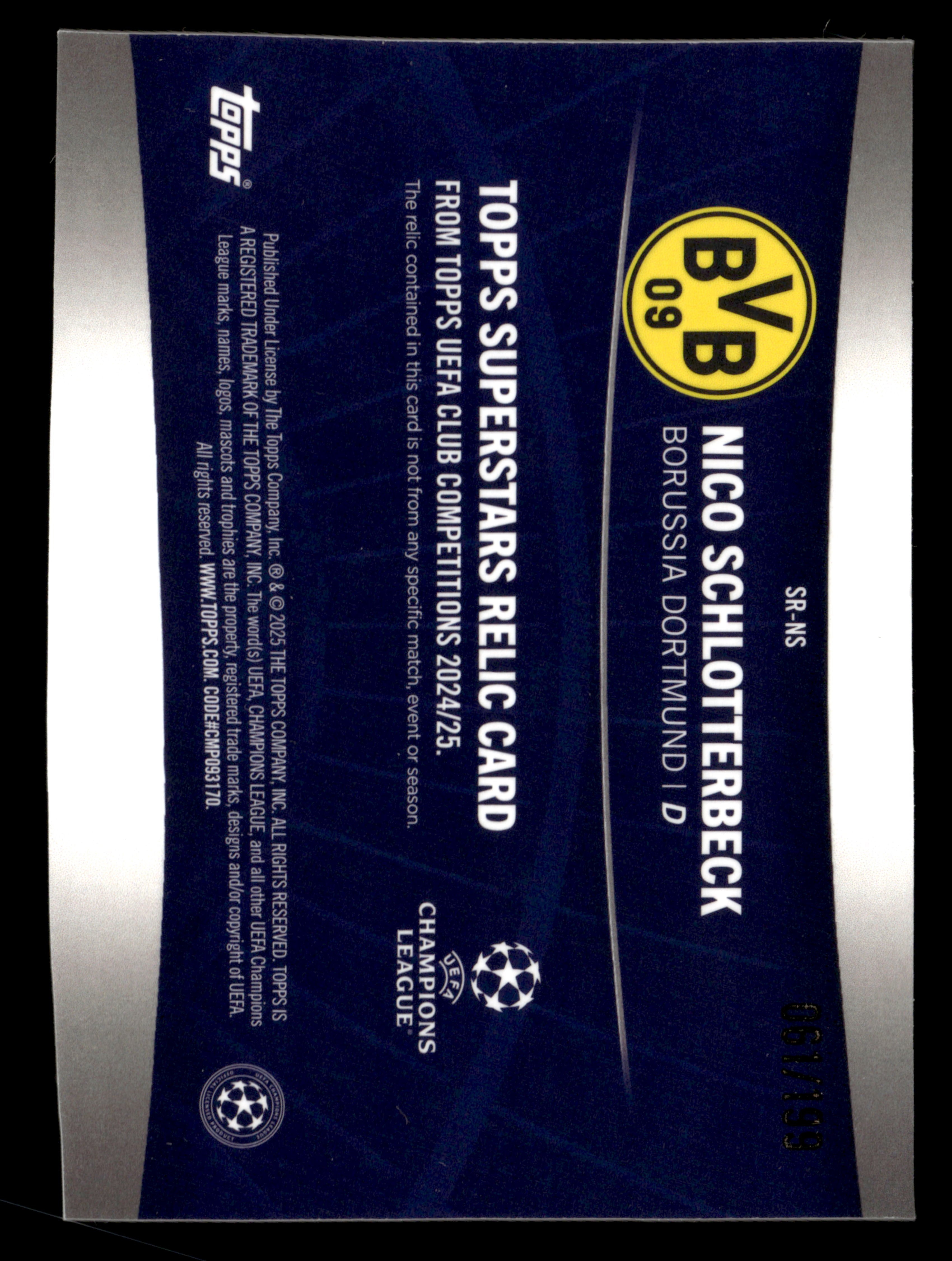 2024-25 Topps UCC #SR-NS Nico Schlotterbeck Superstar Relics Neon Green #/199
