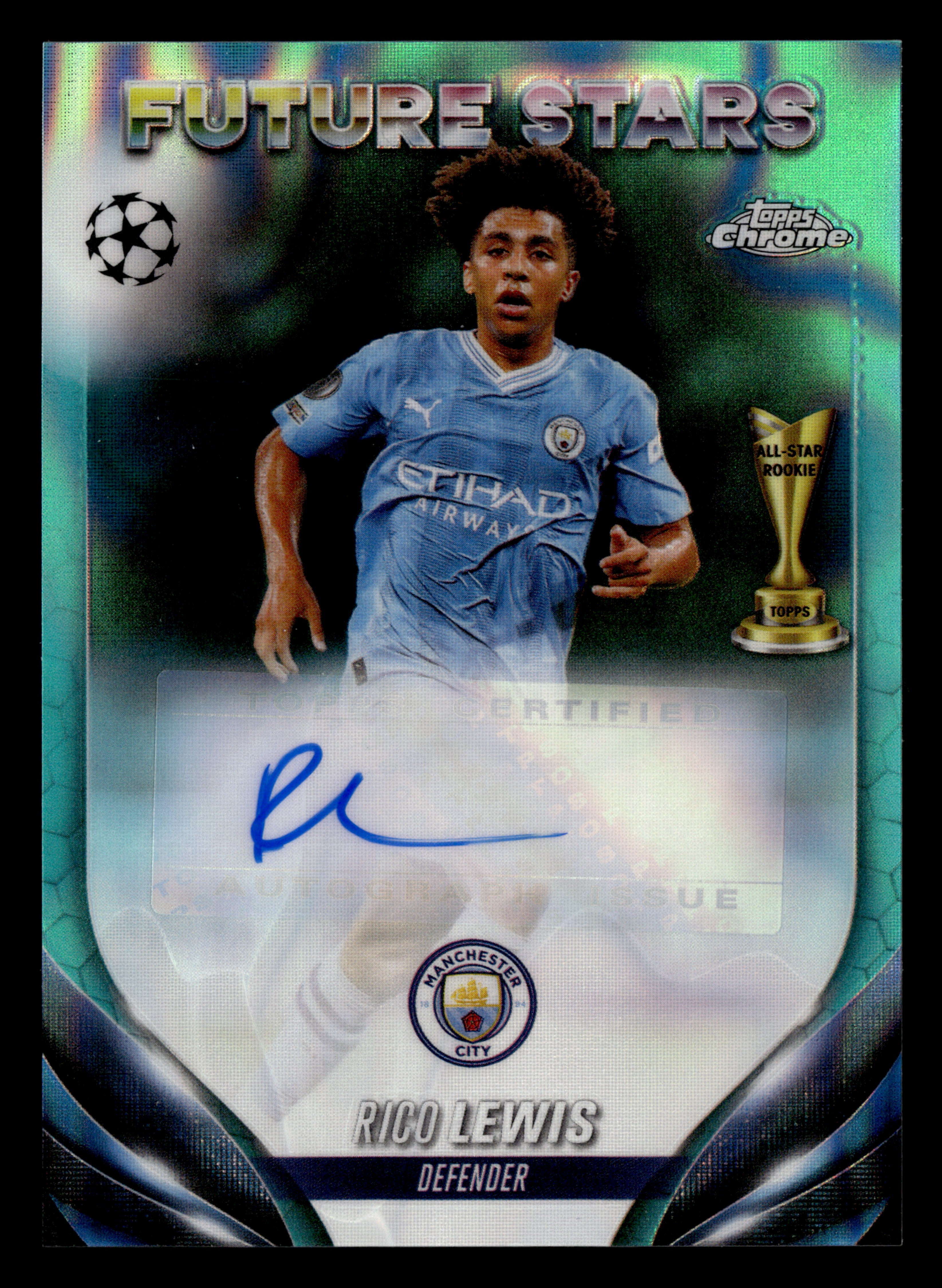 2023-24 Topps Chrome UEFA Club Competitions FSA-RL Rico Lewis Aqua Lava Auto