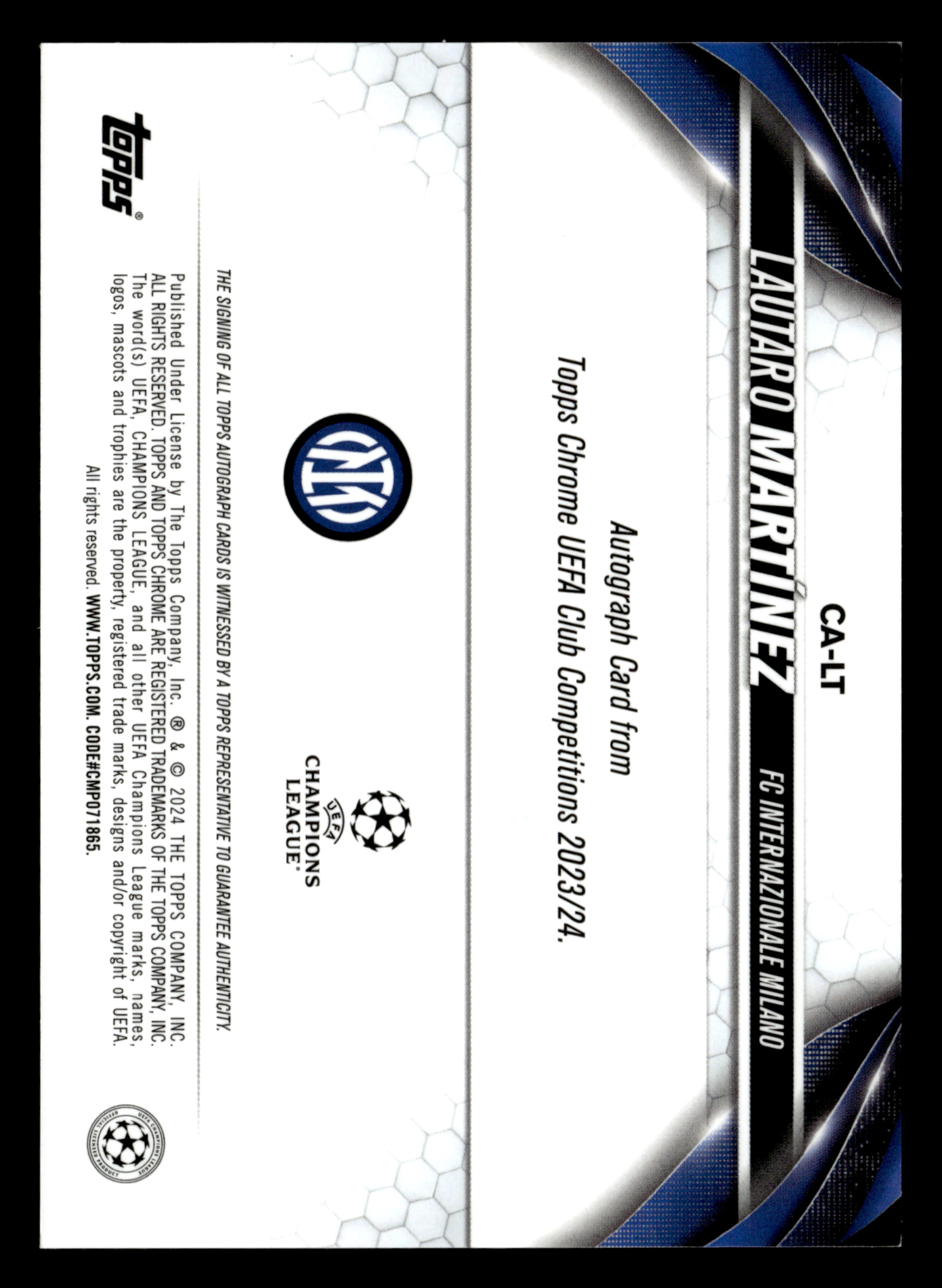 2023-24 Topps Chrome UCC #CA-LT Lautaro Martínez Chrome Autographs Gold /50