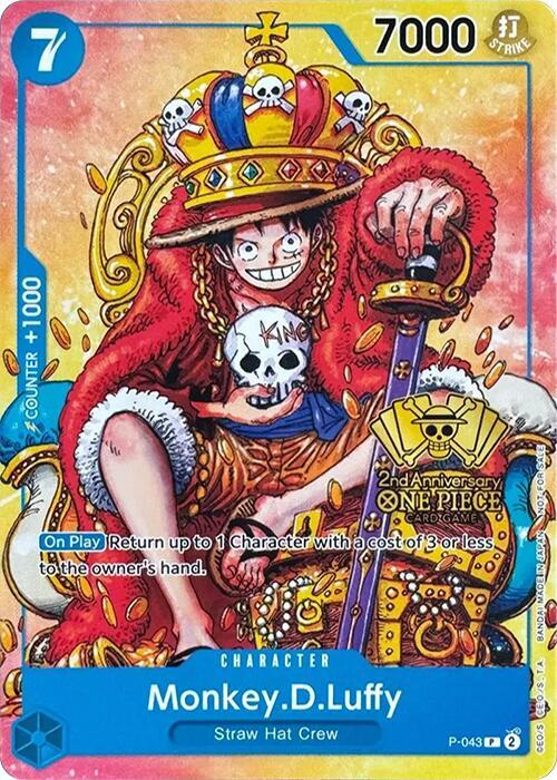 One Piece TCG P-043 Monkey.D.Luffy 2nd Anniversary Stamped Promo PR Character LP