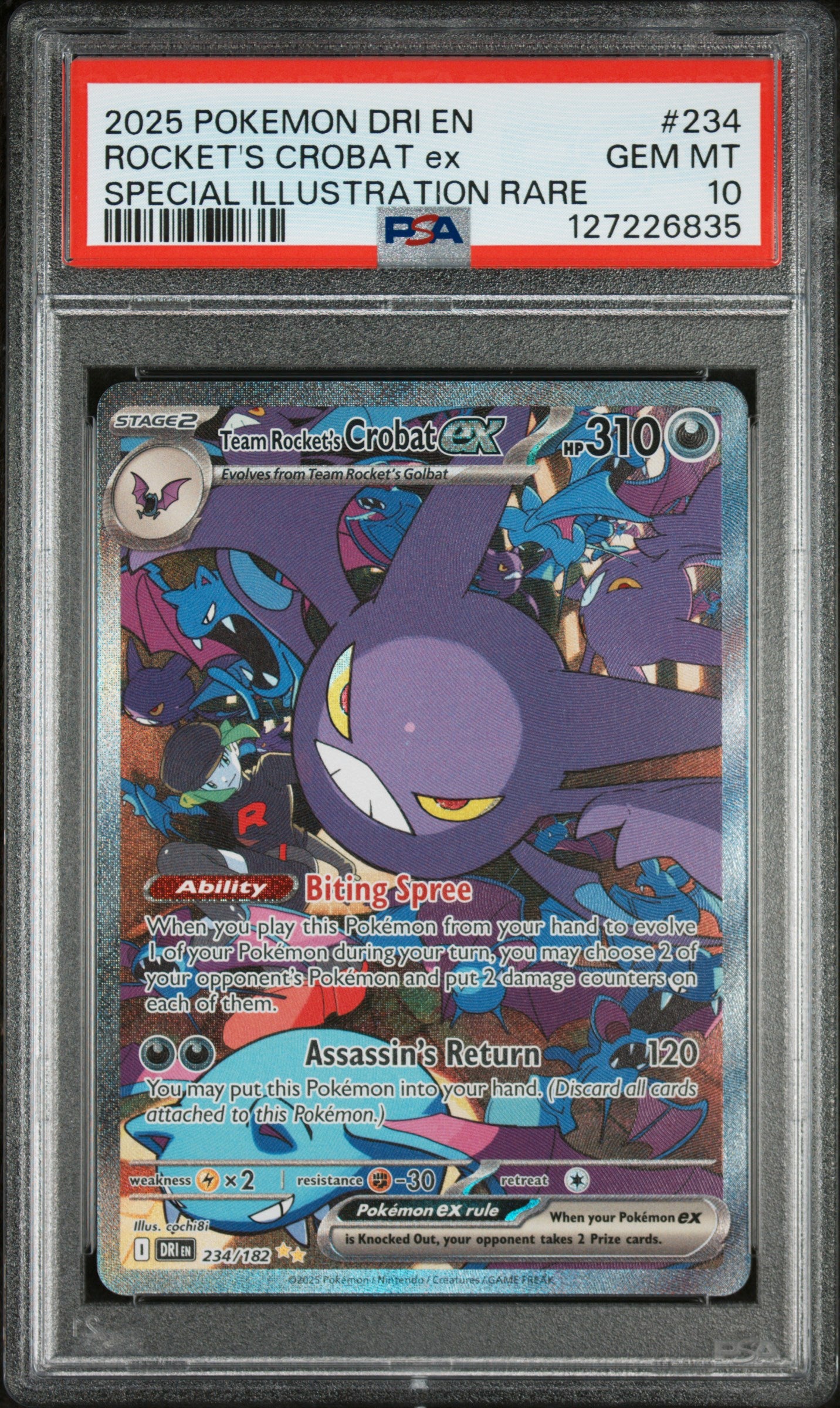 2025 Pokemon Destined Rivals #234 Rocket's Crobat Ex SIR PSA 10