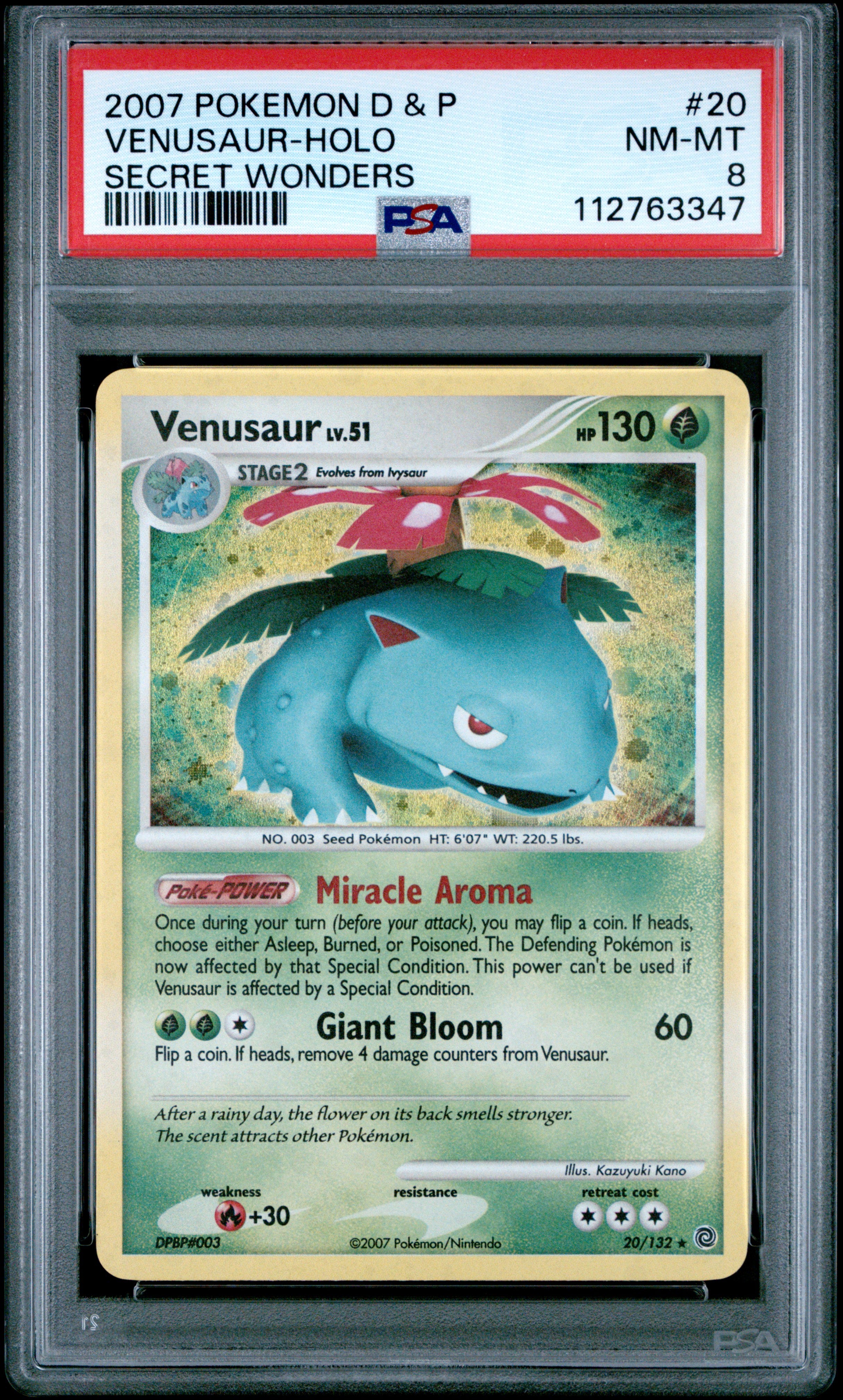 2007 Pokemon Diamond & Pearl Secret Wonders #20 Venusaur-Holo PSA 8