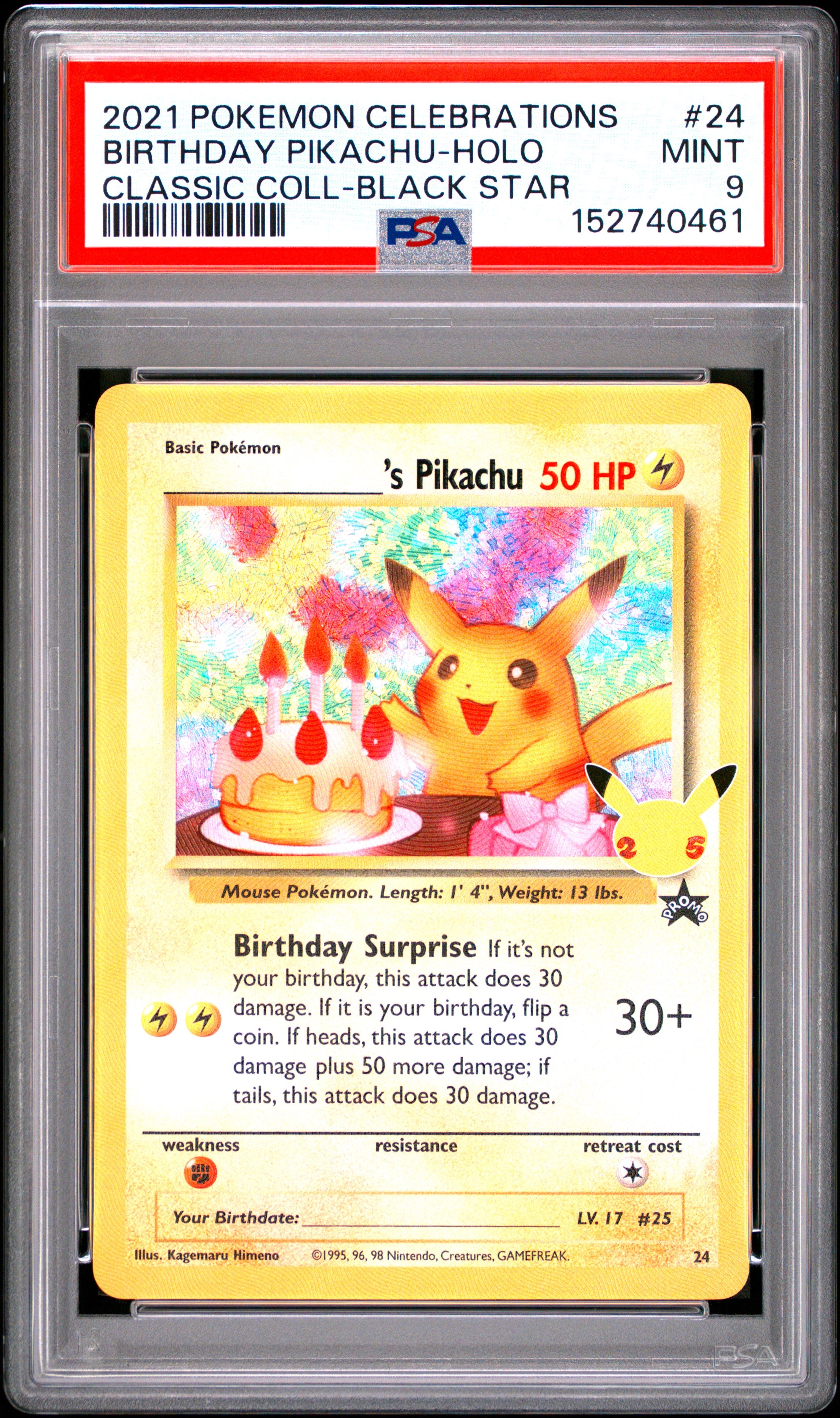 2021 Pokemon Celebrations Classic Collection #24 Birthday Pikachu-Holo PSA 9