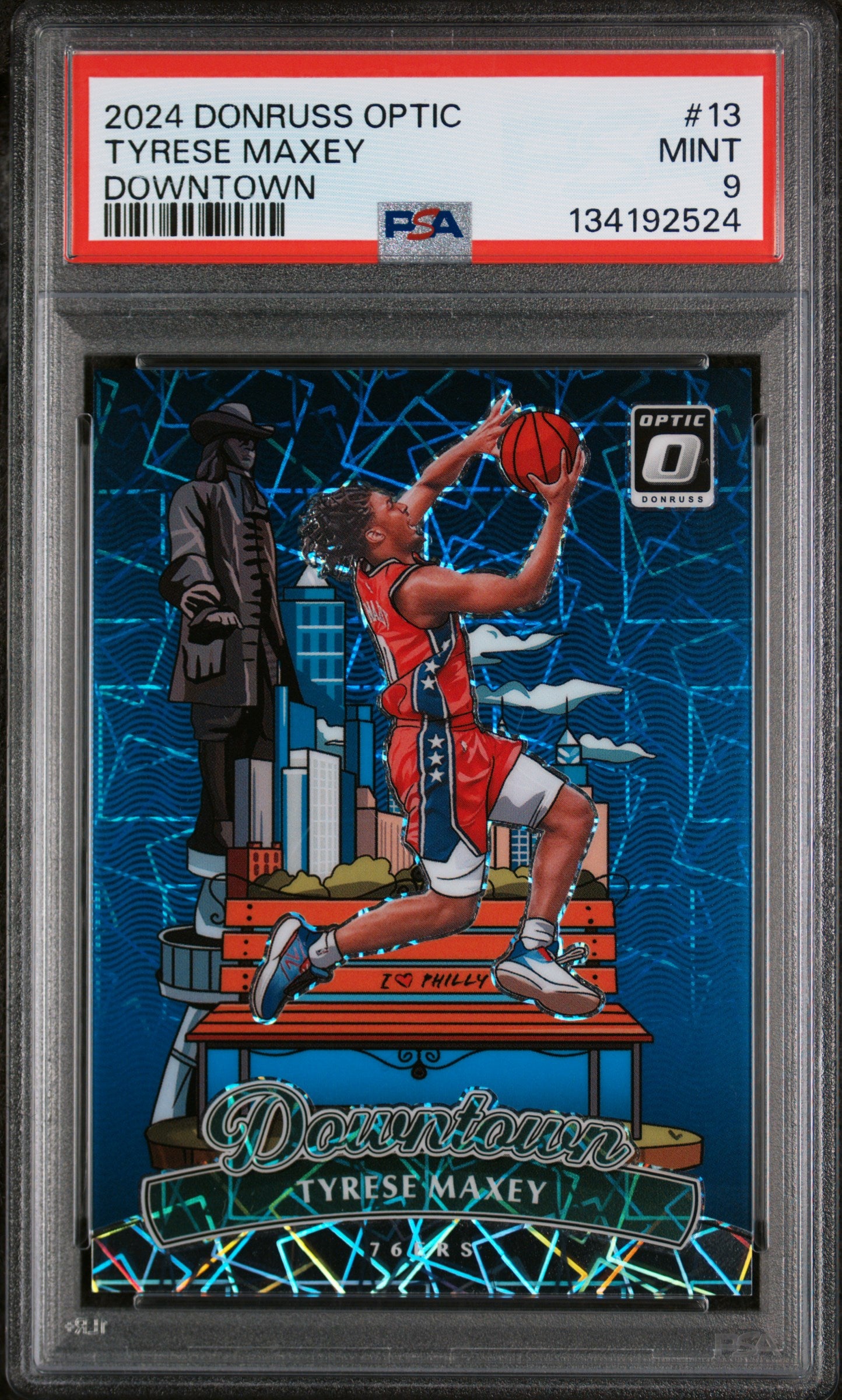 2024 Panini Donruss Optic Downtown #13 Tyrese Maxey PSA 9