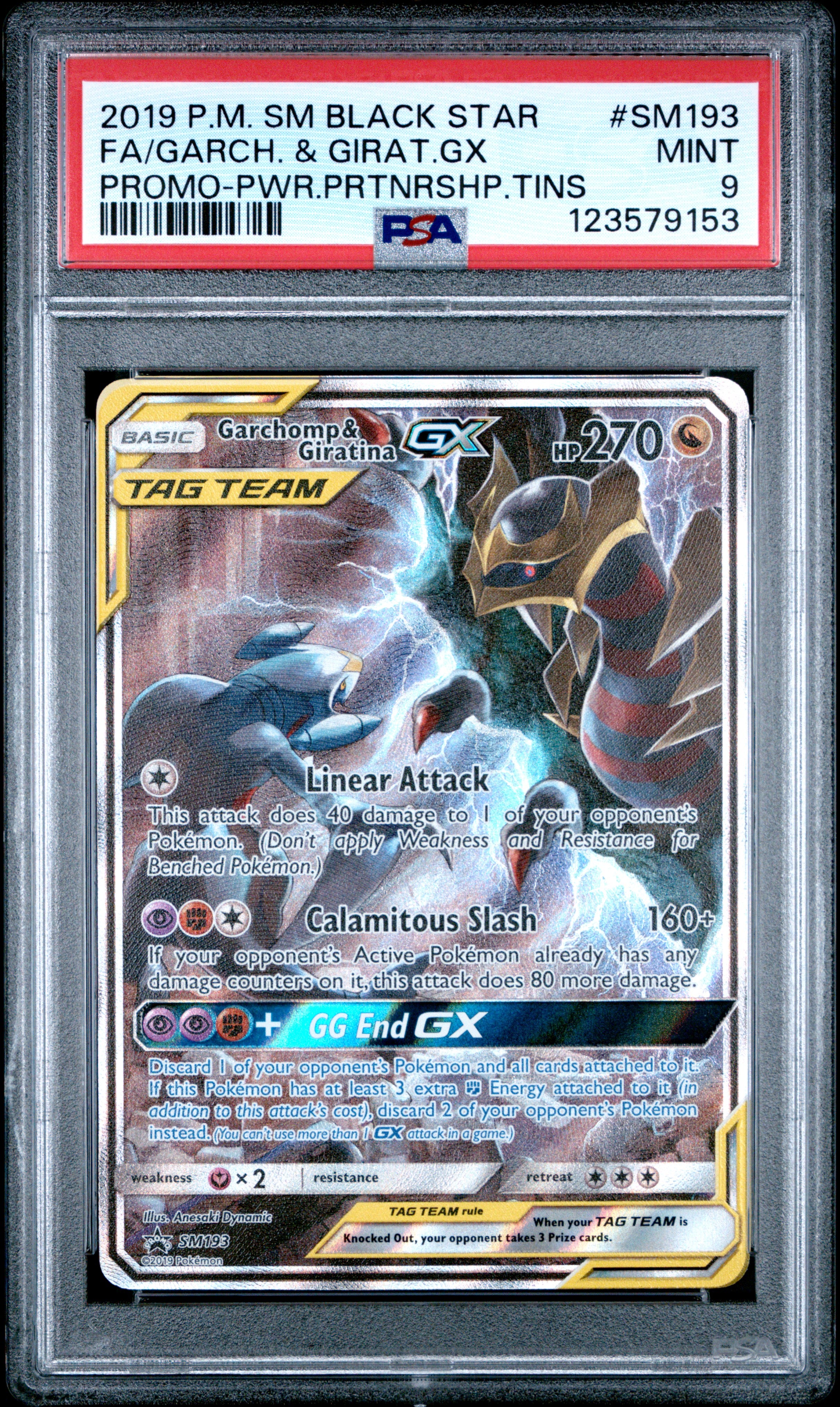 2019 Pokemon Sm Black Star Promo #SM193 Fa/Garch. & Girat.Gx PSA 9