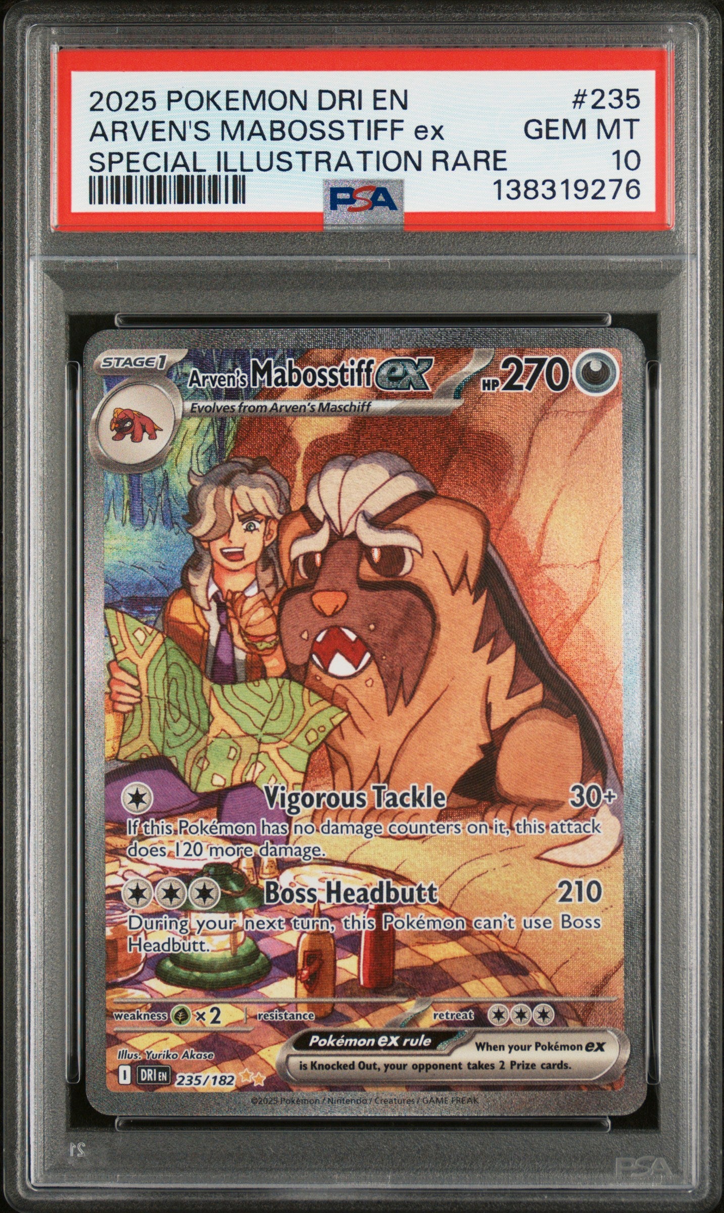 2025 Pokemon Destined Rivals #235 Arven Mabosstiff Ex SIR PSA 10