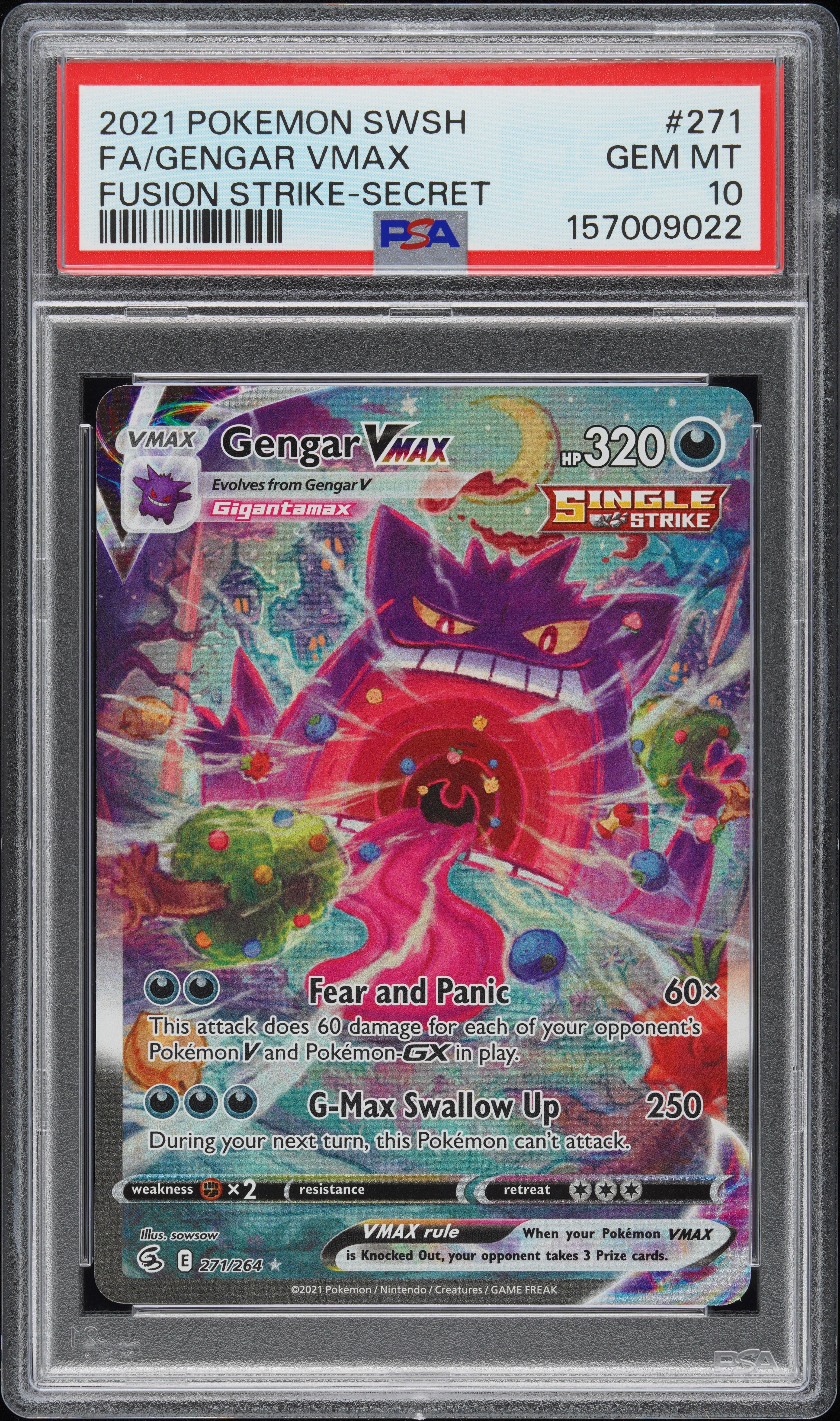 2021 Pokemon Sword & Shield Fusion Strike #271 Fa/Gengar Vmax Secret PSA 10