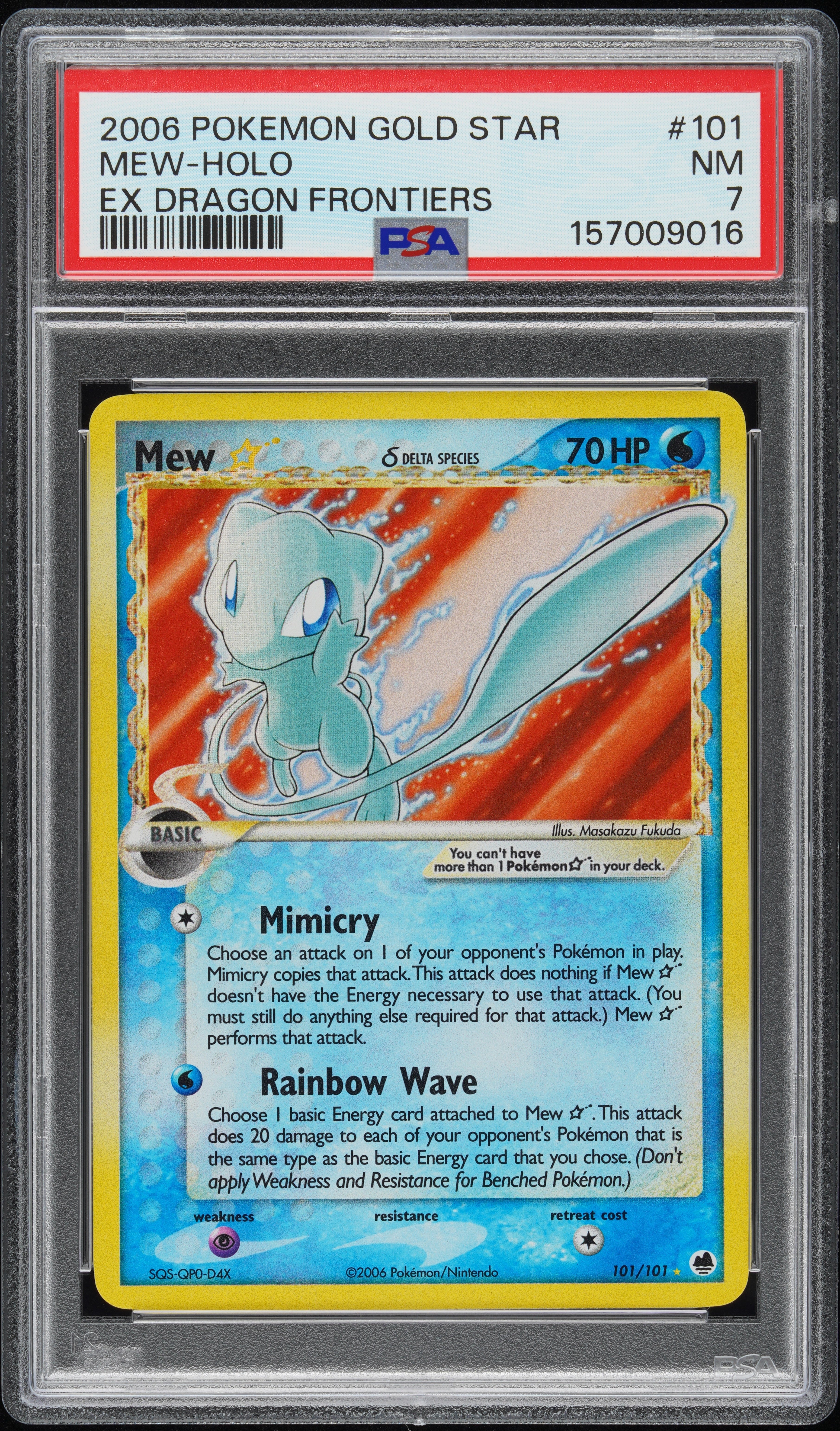 2006 Pokemon Ex Dragon Frontiers 101/101 Mew Holo Ex GOLD STAR PSA 7