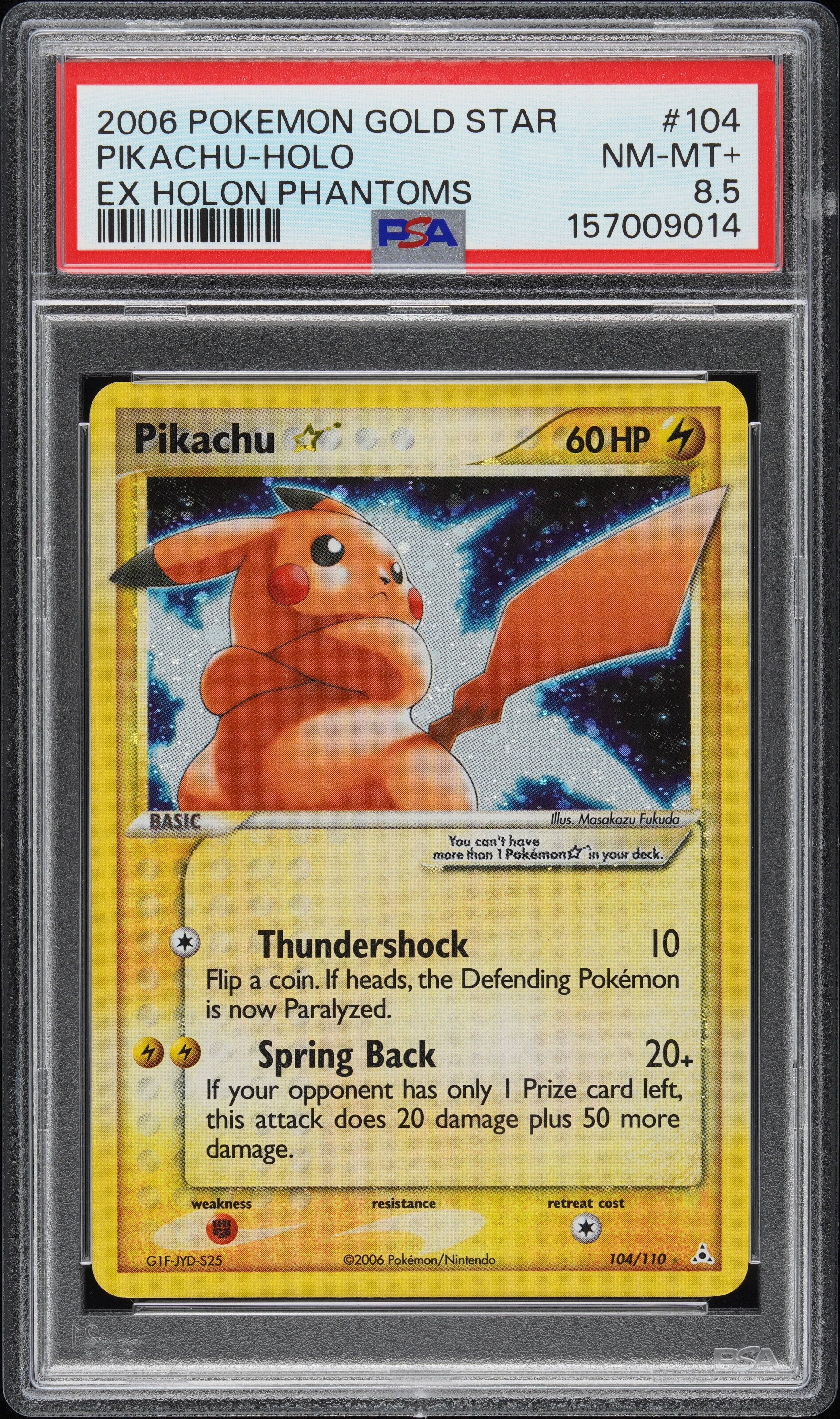 2006 Pokemon Ex Holon Phantoms 104/110 Pikachu Holo Ex Gold Star PSA 8.5