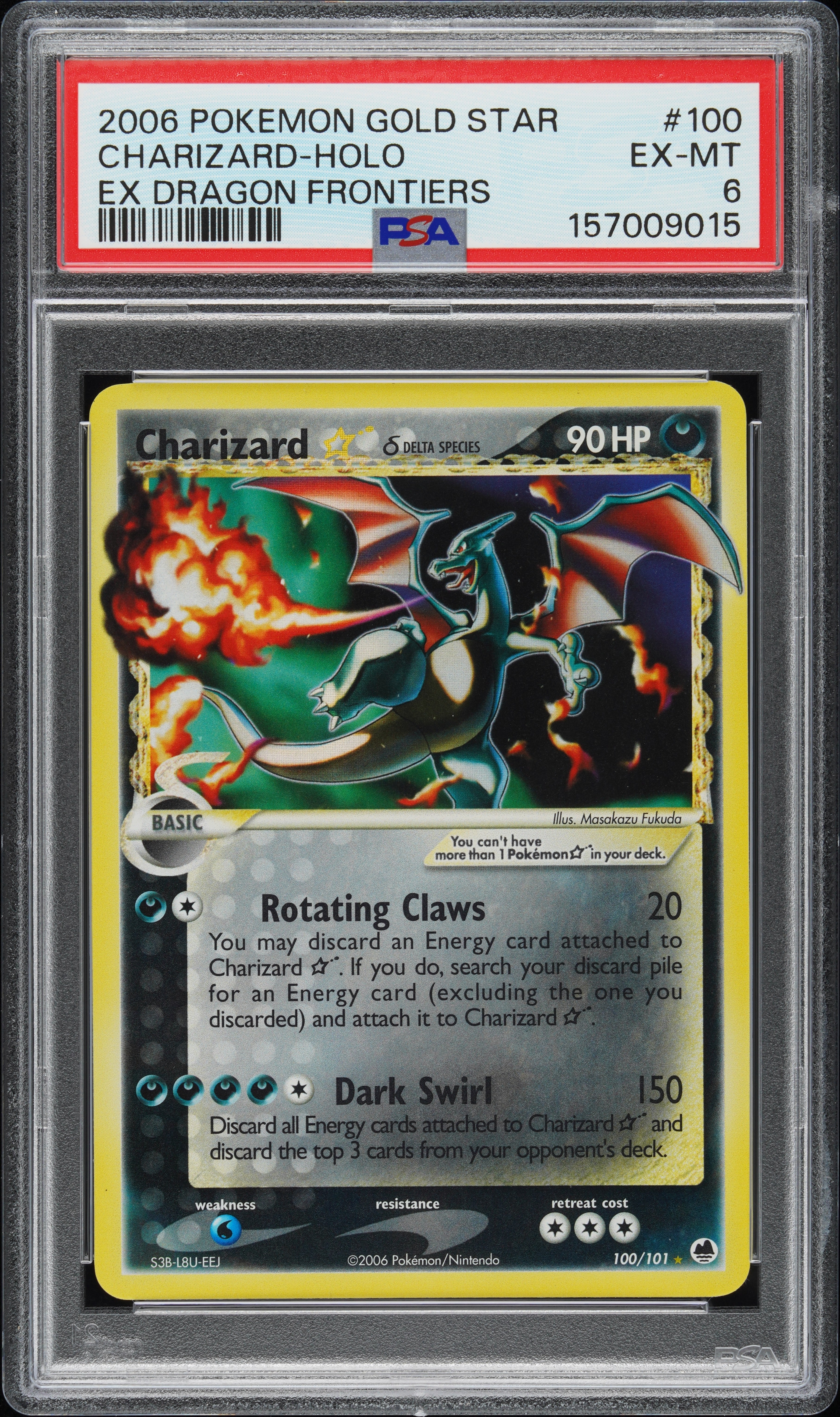 2006 Pokemon Ex Dragon Frontiers 100/101 Charizard Holo Ex GOLD STAR PSA 6