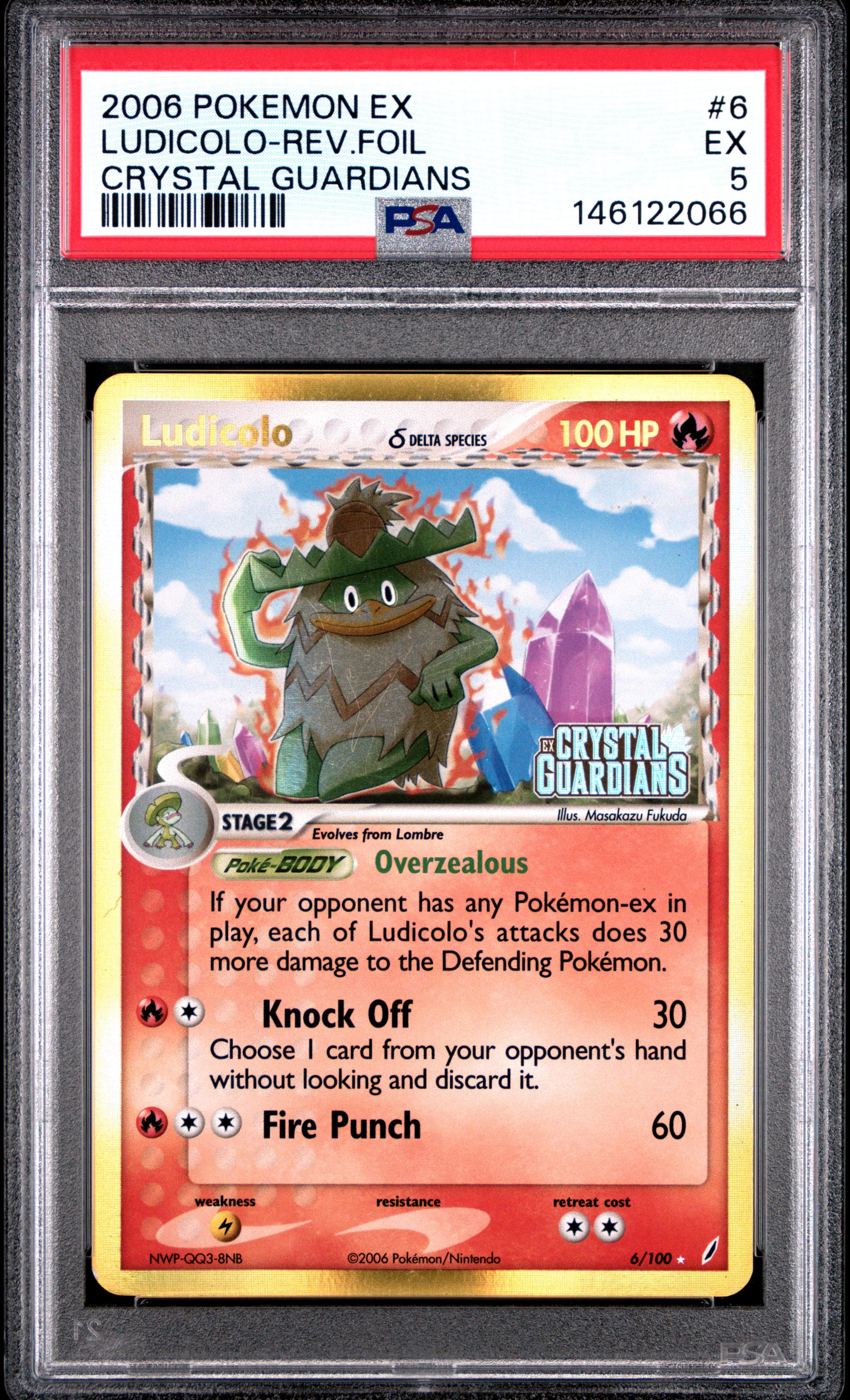 2006 Pokemon Ex Crystal Guardians #6 Ludicolo-Rev.Foil PSA 5