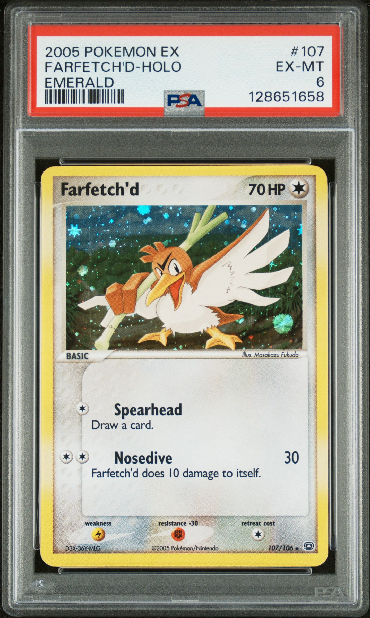 2005 Pokemon Ex Emerald #107 Farfetch'D-Holo Emerald PSA 6