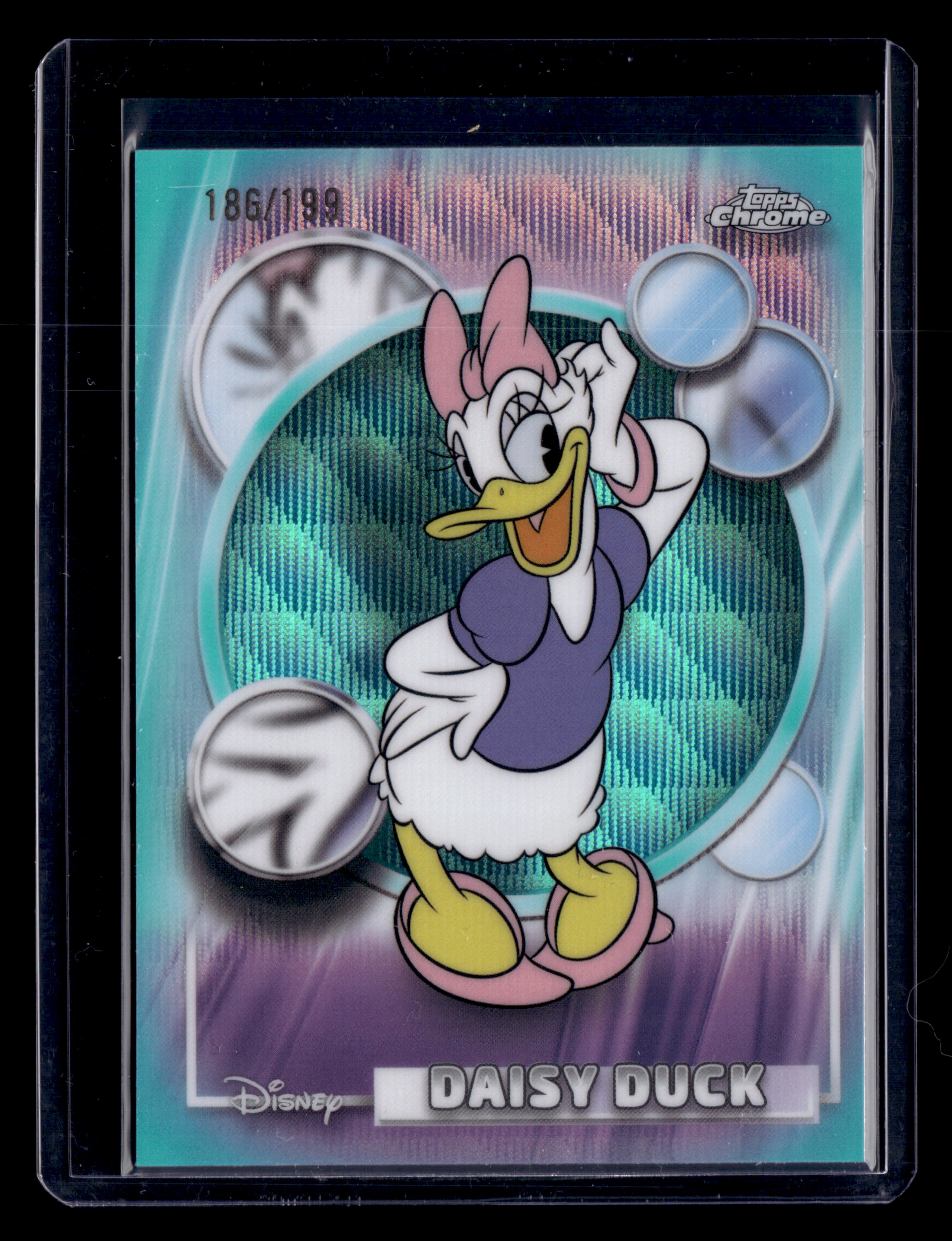 2026 Topps Chrome Disney 54 Daisy Duck Aqua Wave Refractor /199