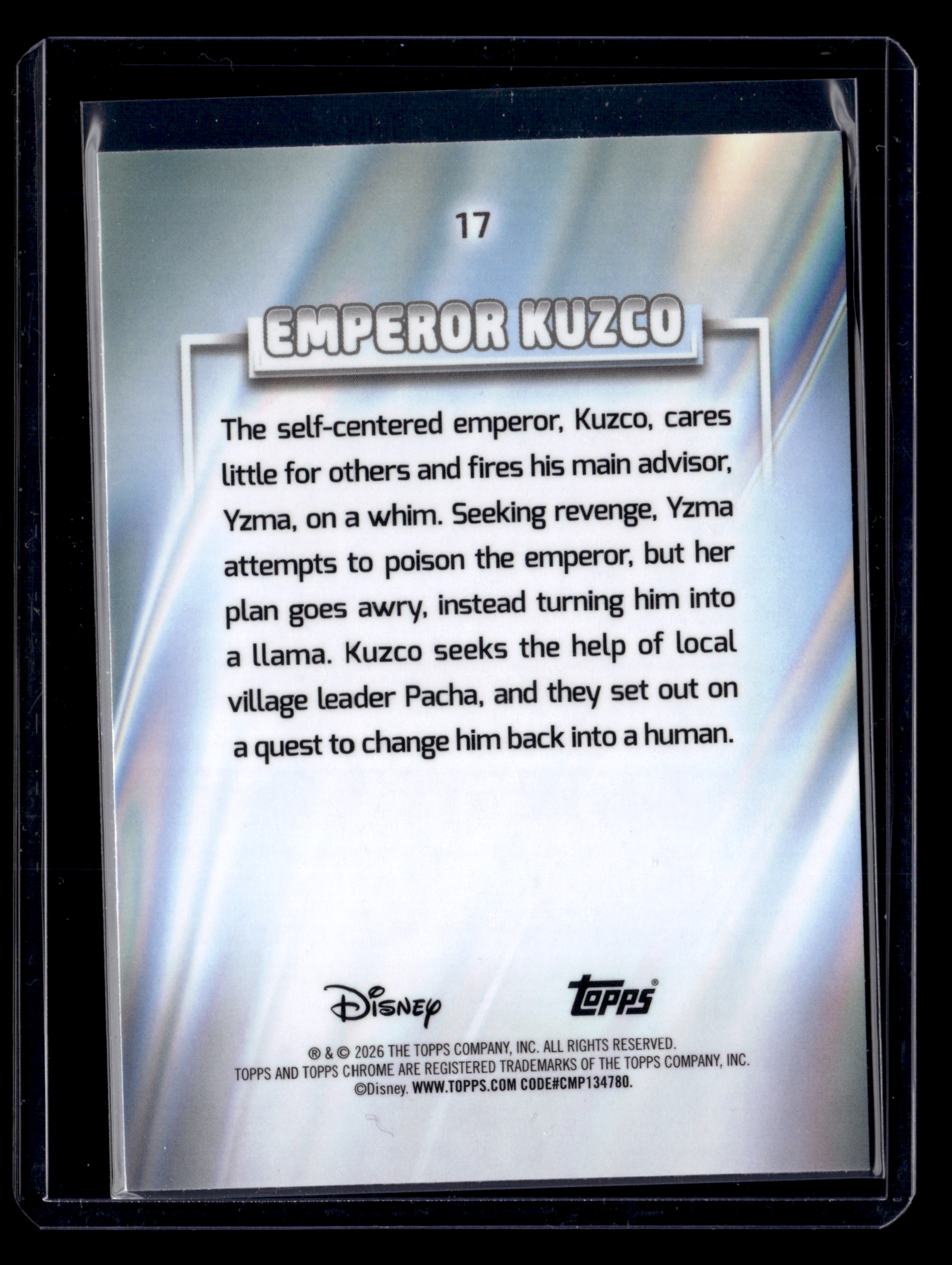 2026 Topps Chrome Disney 17 Emperor Kuzco Aqua Refractor /199