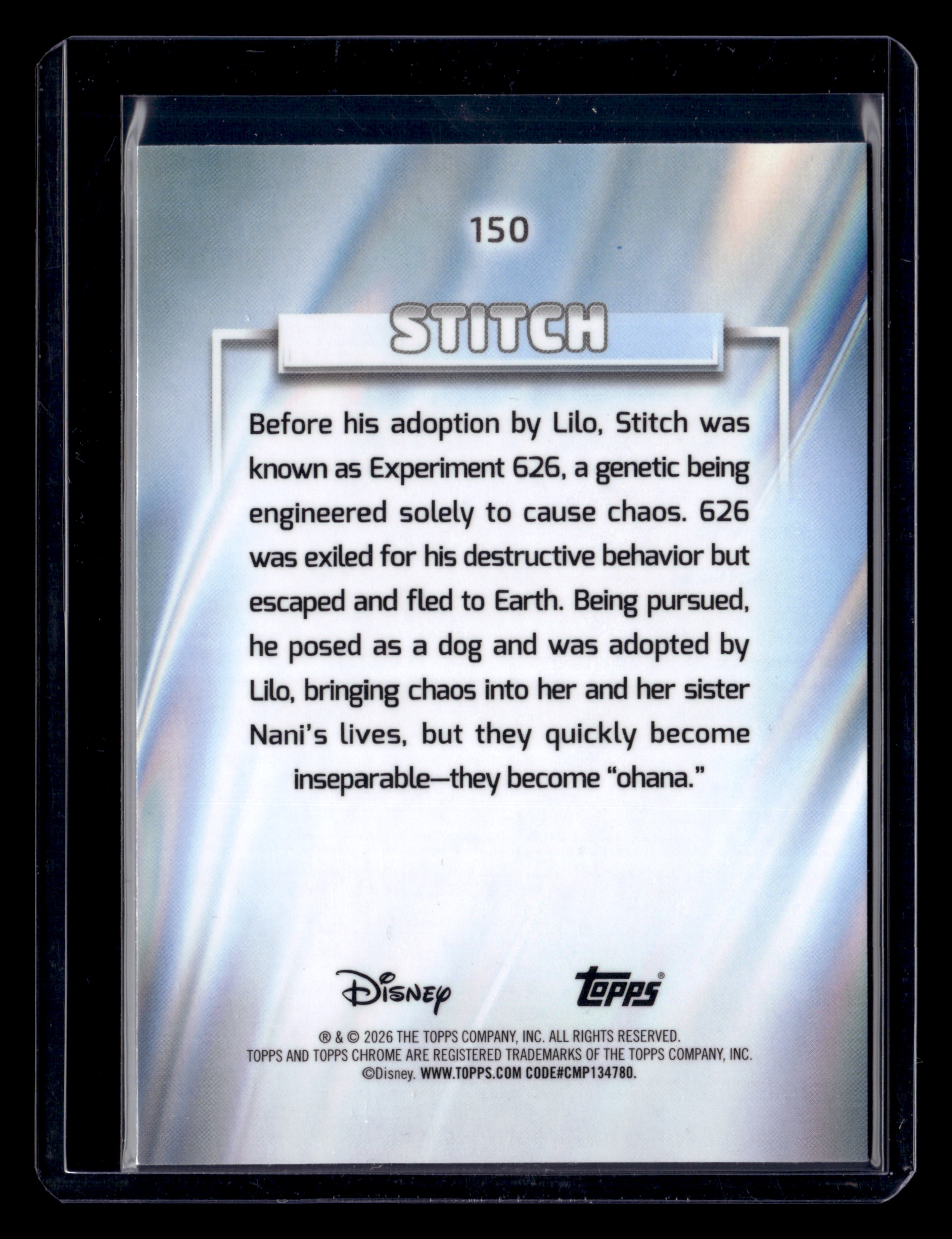 2026 Topps Chrome Disney 150 Stitch Blue Refractor 78/150